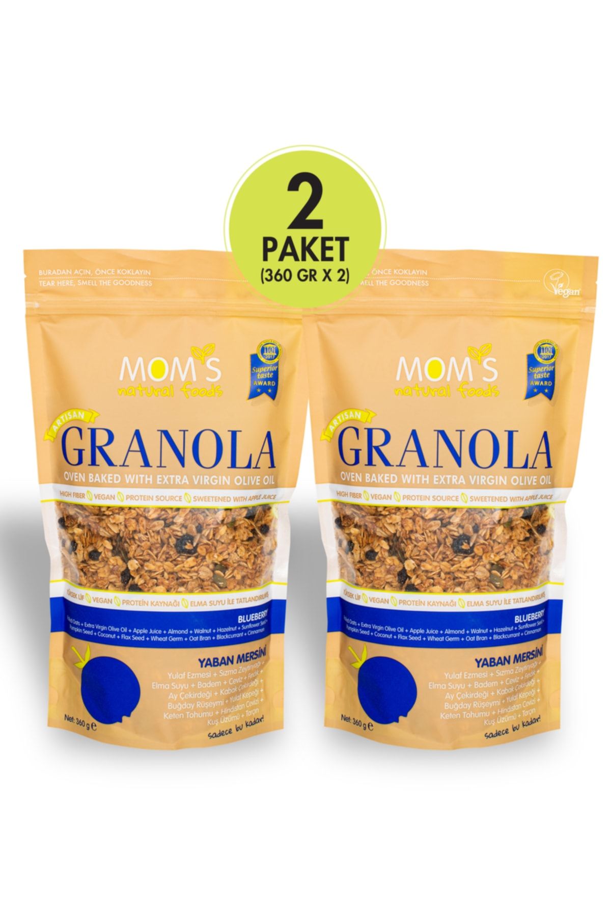 Mom's Natural Foods 2'li Yaban Mersini Granola 360 G
