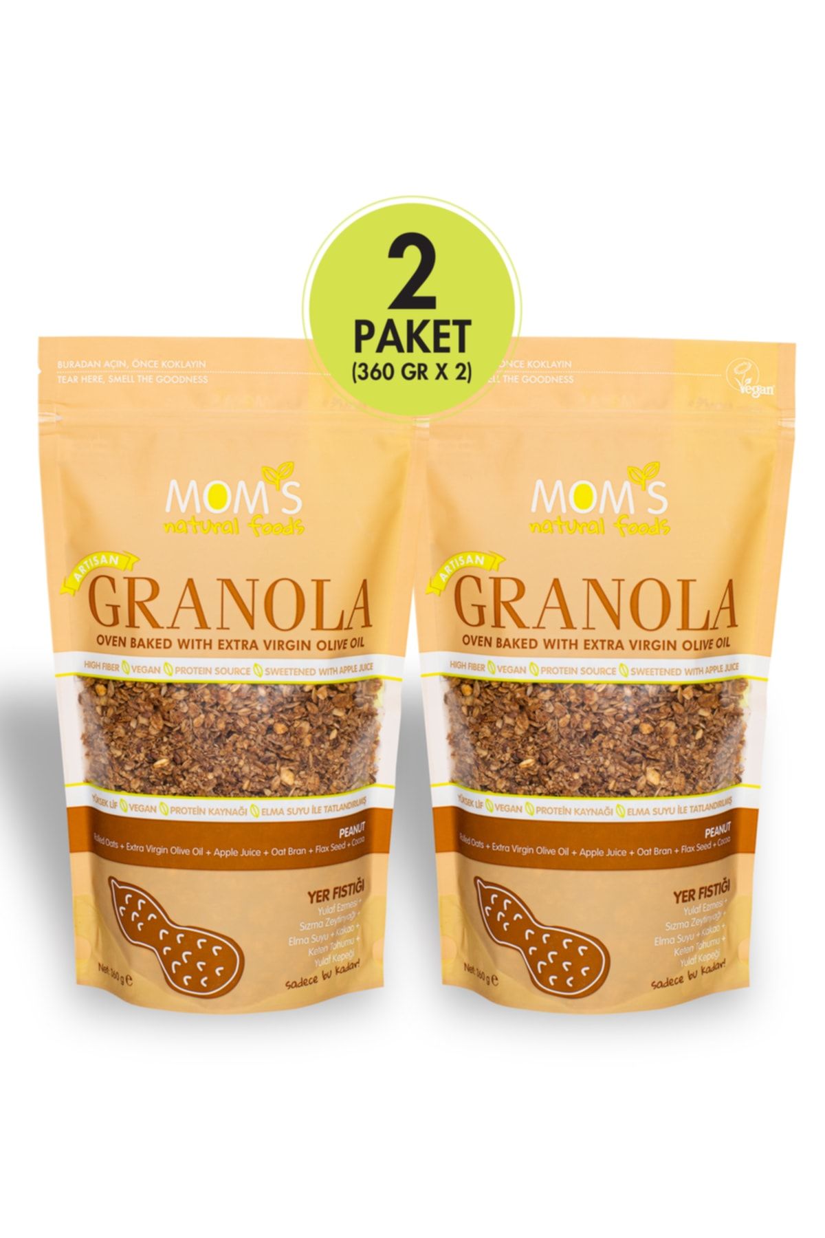 Mom's Natural Foods 2'li Yer Fıstıklı Granola 360 G