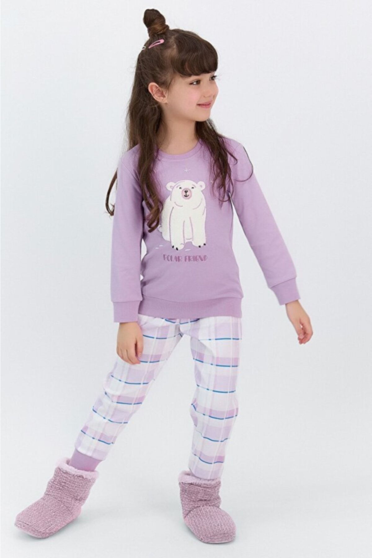 Rolypoly Polar Friend Lila Kız Çocuk Pijama Takımı
