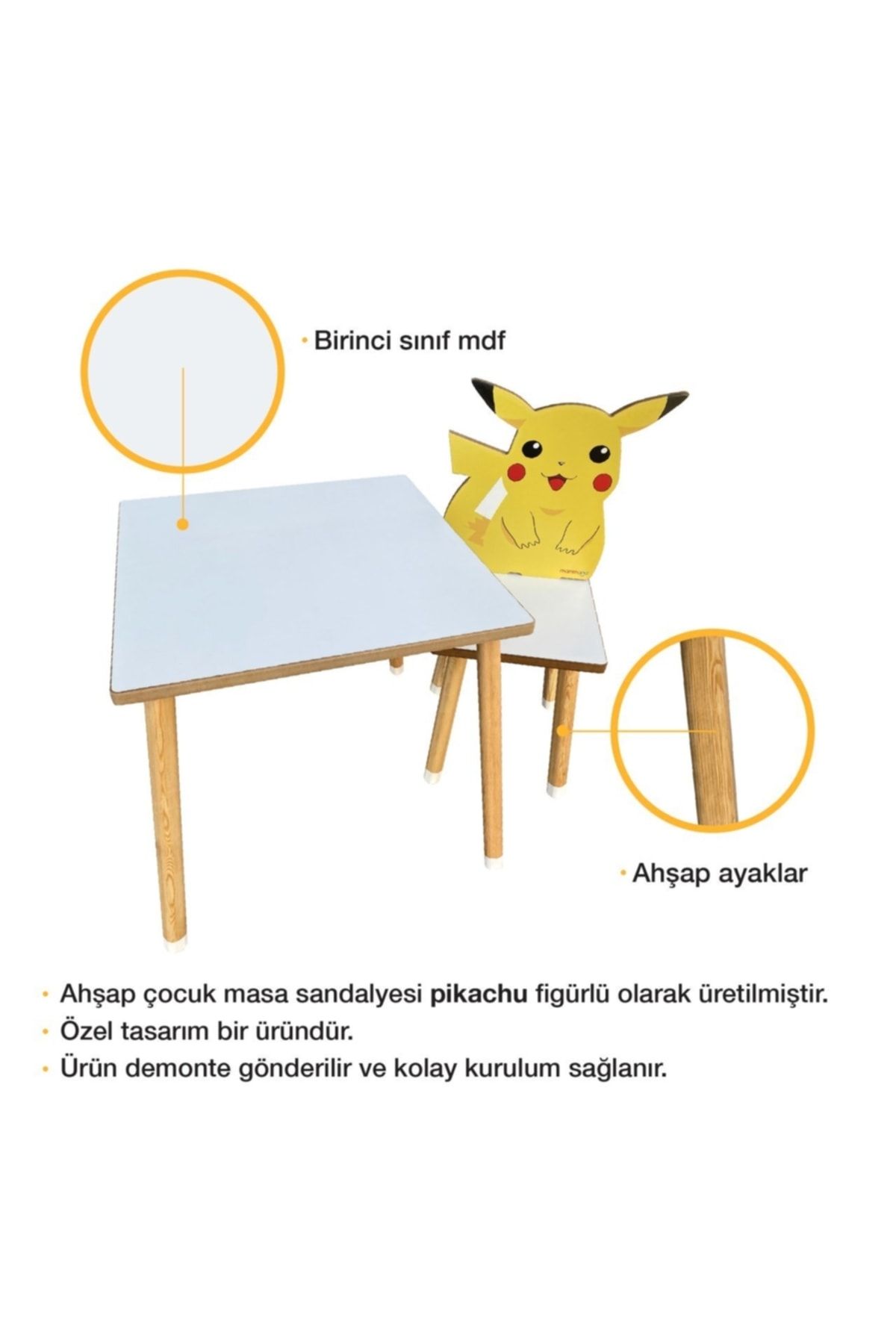 Çocuk Aktivite Masa Ve Sandalye Takımı - Mdf- Pikachu - Yaz Sil Özellikli_4