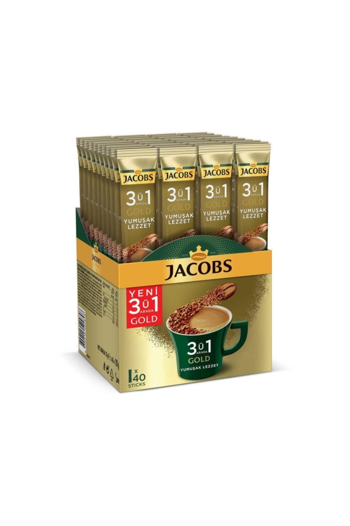 Jacobs 3ü1 Arada Gold Yumuşak Lezzet 40'lı 6 Adet + Porselen Kupa Hediyeli