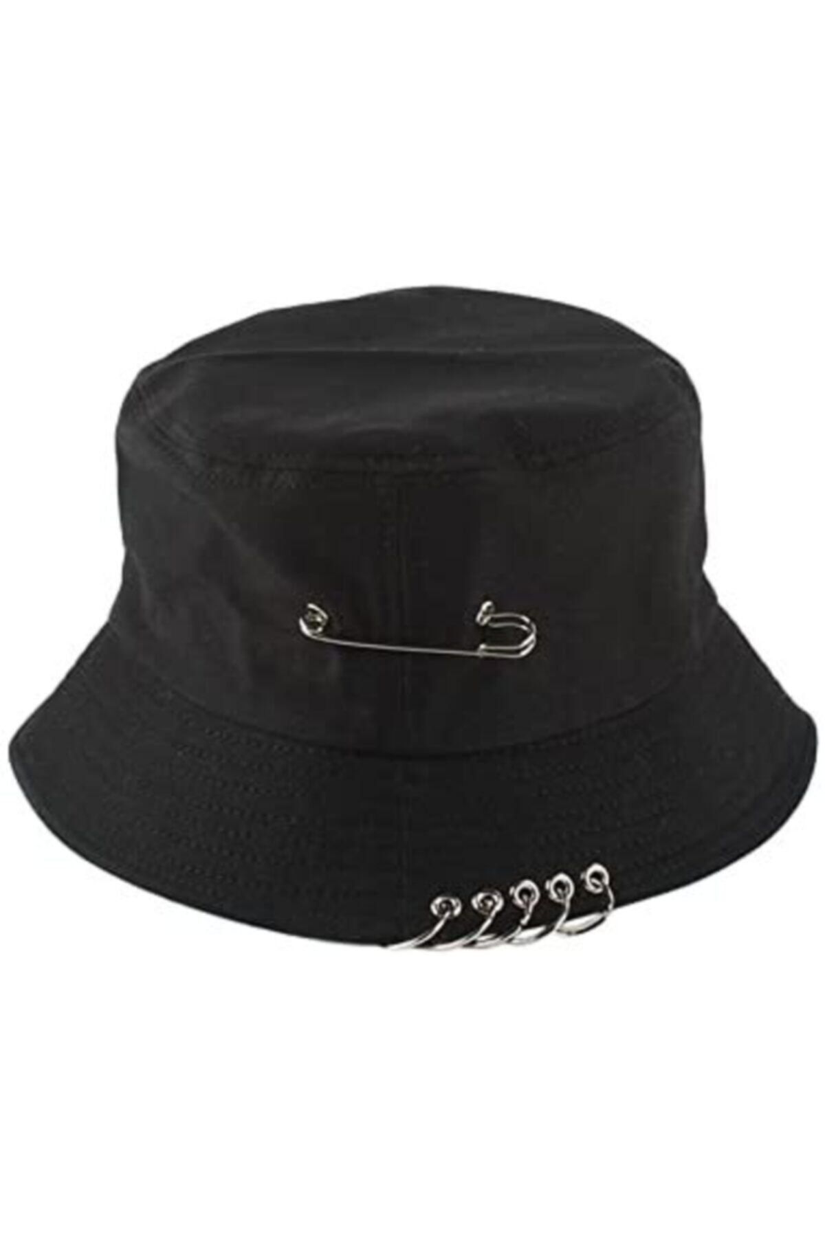 Köstebek Piercingli Siyah Bucket Hat Kova Şapka