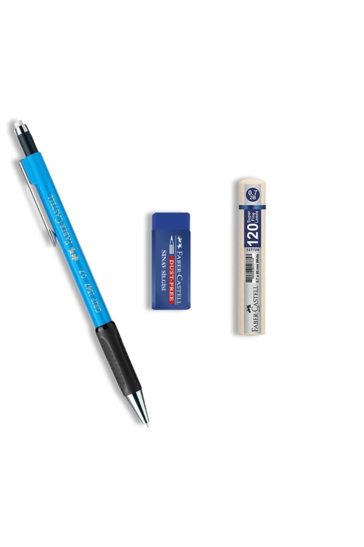 Faber Castell Grip 1347 Uçlu Kalem Açık Mavi 0.7 Mm + Uç + Sınav Silgisi