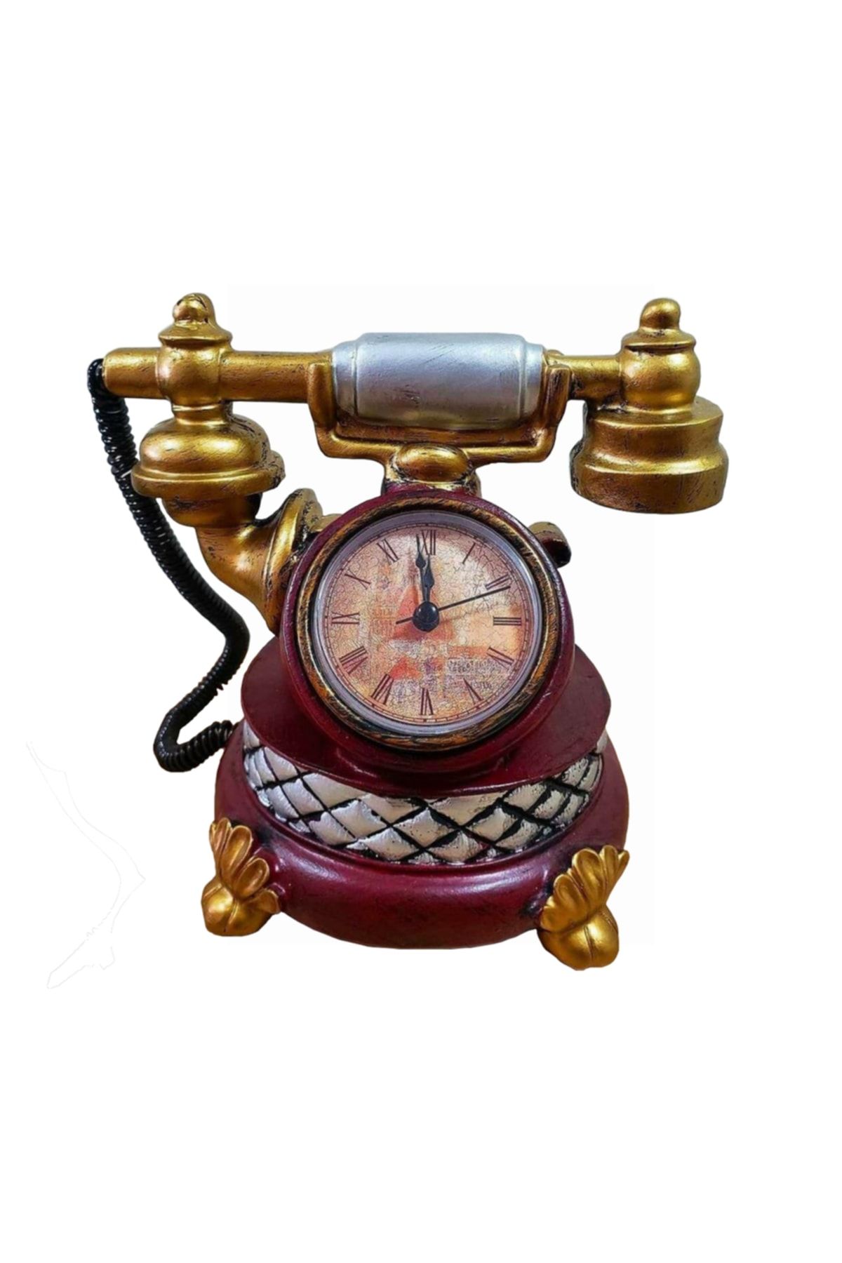 Sensoria Telefon Masa Saati Dekoratif Antik Saat Nostaljik Saat Süs Eşyası 18x12 Cm.