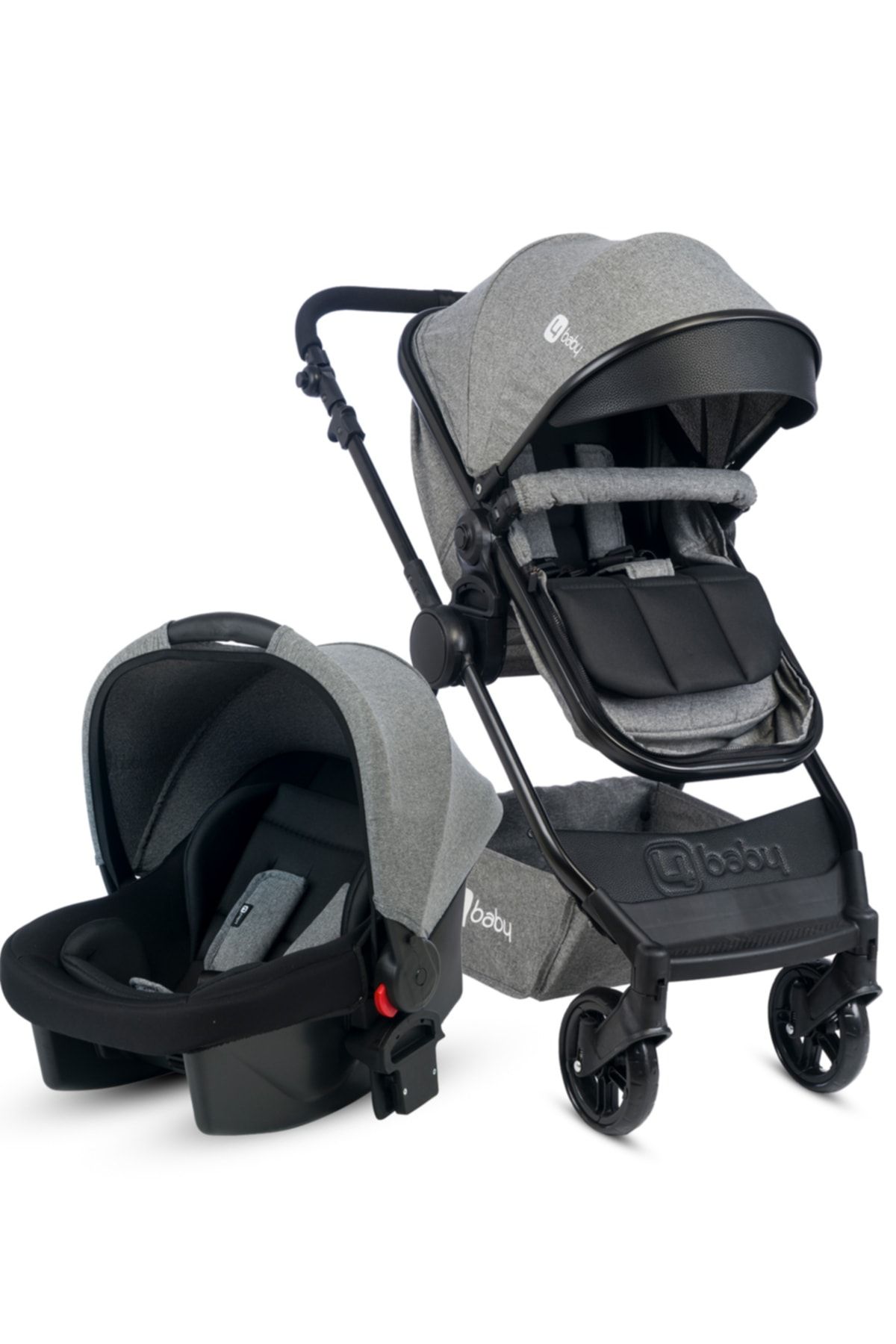 4 Baby Comfort Siyah-Gri Travel Sistem Bebek Arabası Seyahat Sistem Puset, Taşıma Koltuğu, Yağmurluk