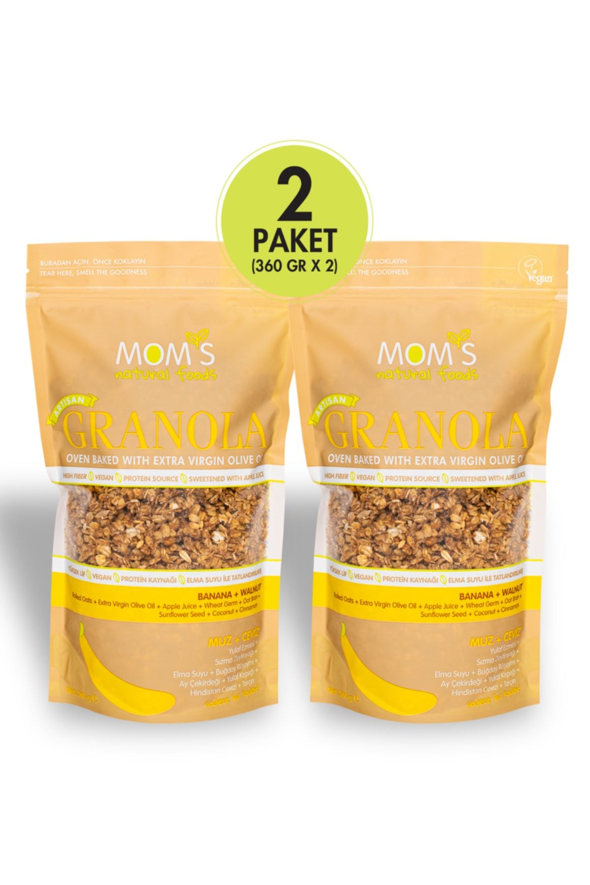 Mom's Natural Foods 2'li Muz - Ceviz Granola 360 G