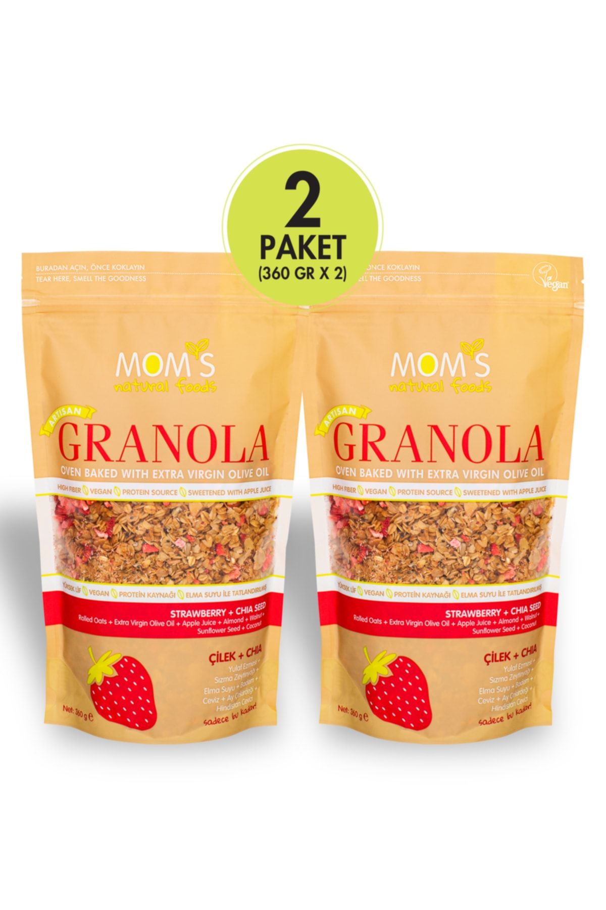 Mom's Natural Foods 2'li Çilek - Chia Granola 360 G