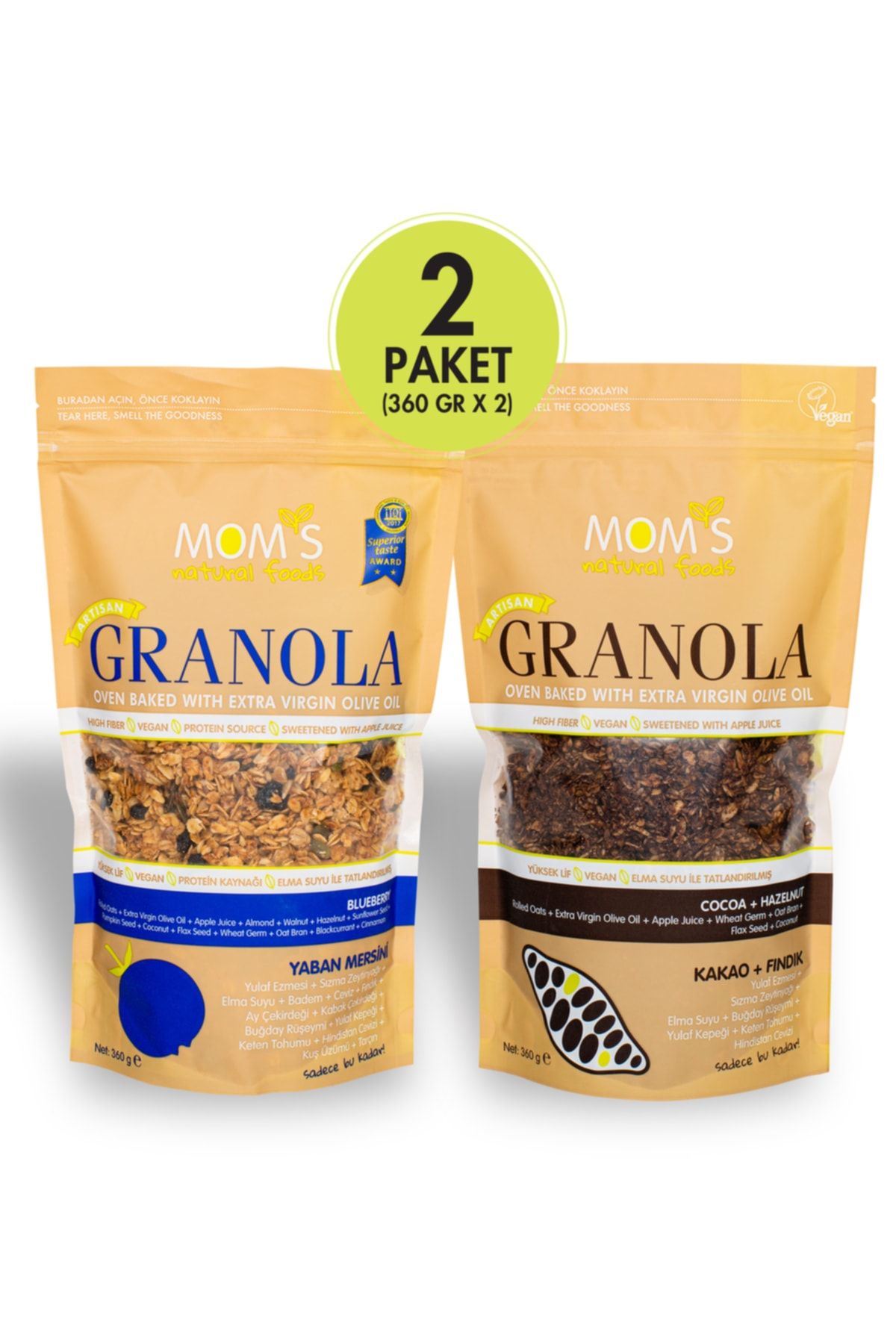 Mom's Natural Foods 2'Lİ GRANOLA - YABANMERSİN'İ 360 G - KAKAO FINDIK 360 G