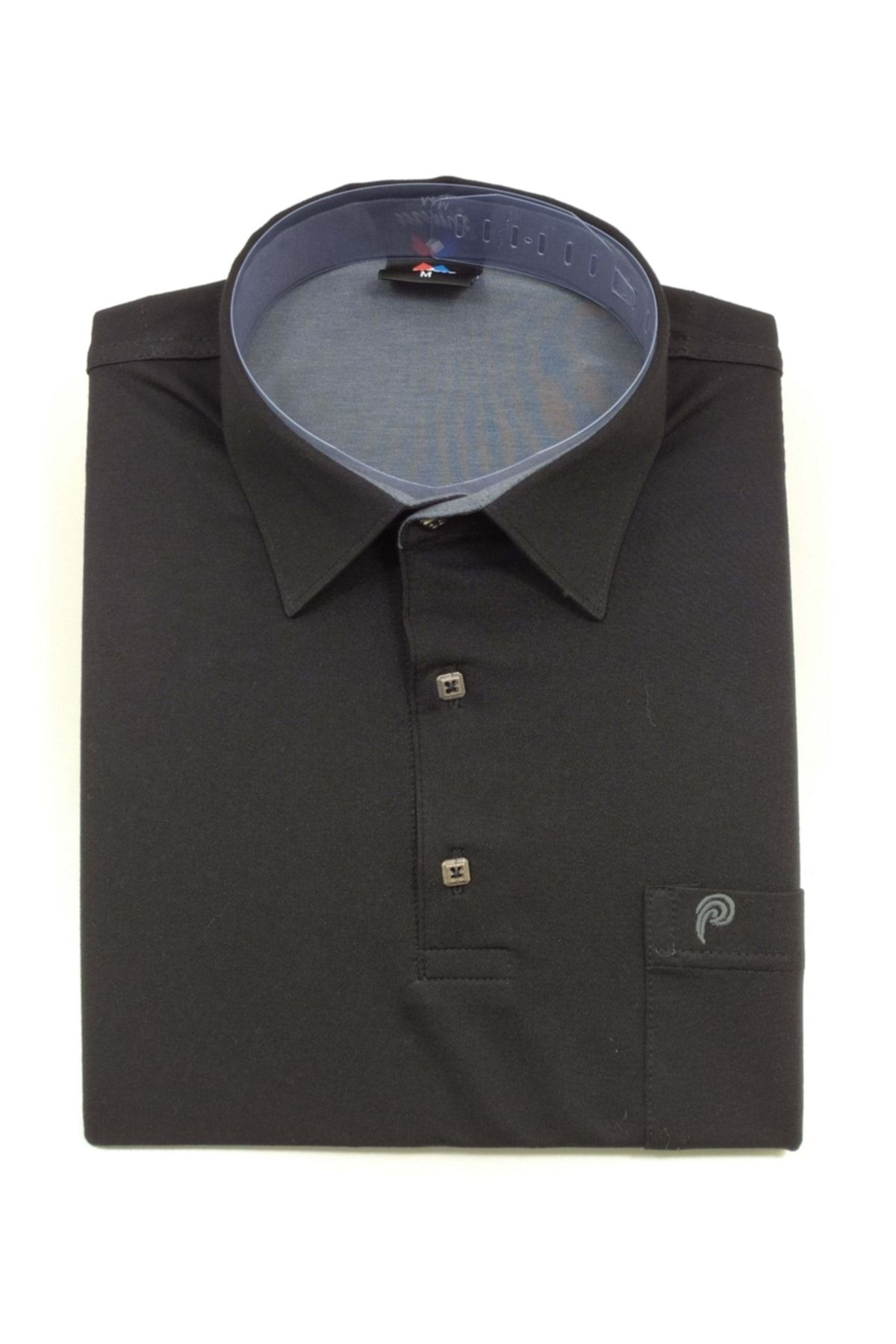 SMZ Erkek Siyah Gömlek Yaka Uzun Kol T-shirt