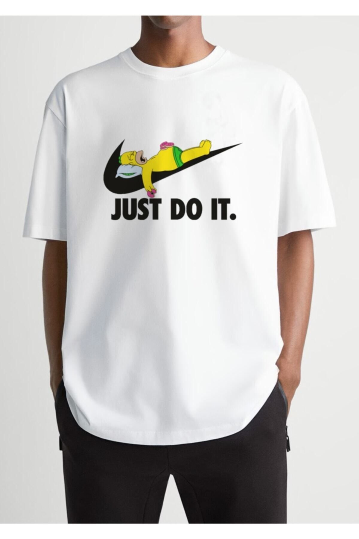 unrivaled Sc Plus Oversize Beyaz Just Do It Simpsons Logo Baskılı T-shirt