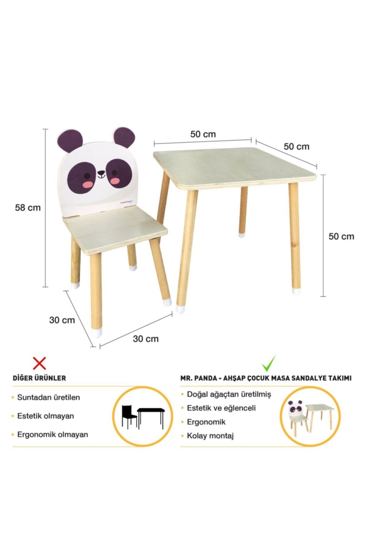 Doğal Ahşap Çocuk Aktivite Masa Ve Sandalye Takımı - Mr. Panda_6
