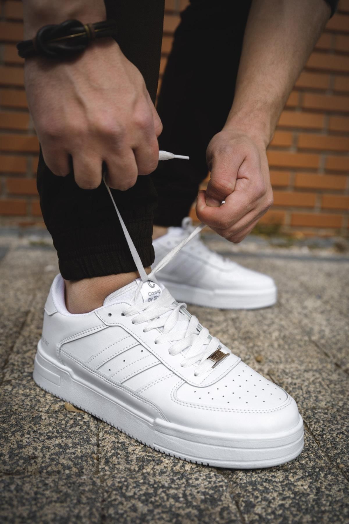 Oksit Beyaz - Conny Şeritli Detaylı Kalın Taban Unisex Sneaker