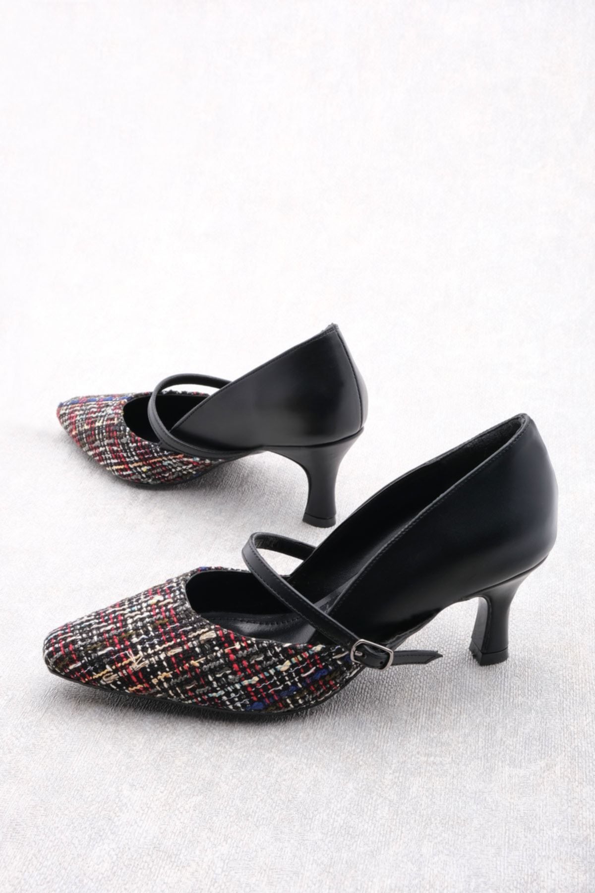 Marjin Kadın Tüvit Kumaş Stiletto Topuklu Ayakkabı Rosif Siyah
