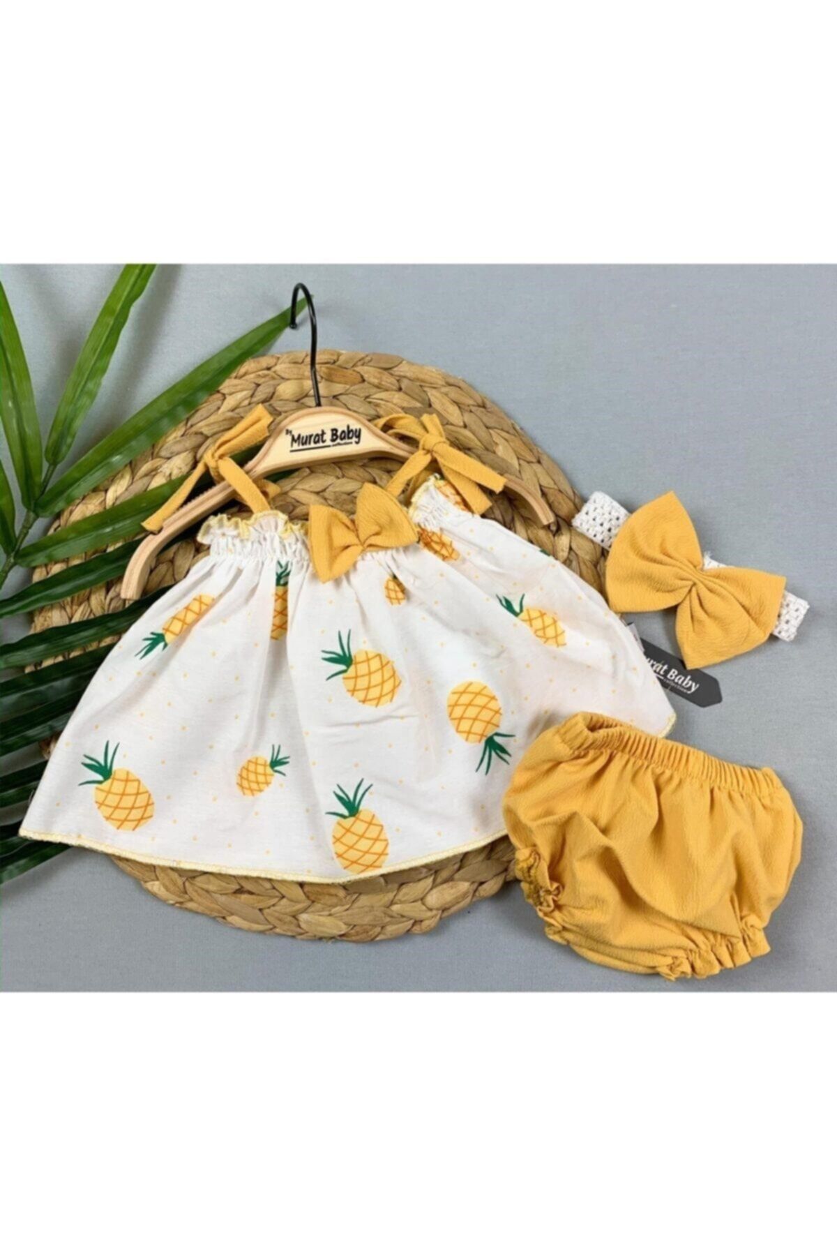 Murat Baby Kız Bebek Ananas Baskılı Elbise Set