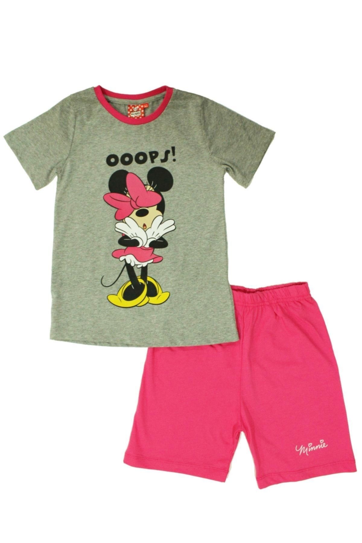 DİSNEY Minnie Mouse Gri & Pembe Kız Çocuk Lisanslı Tişört & Şortlu Takım