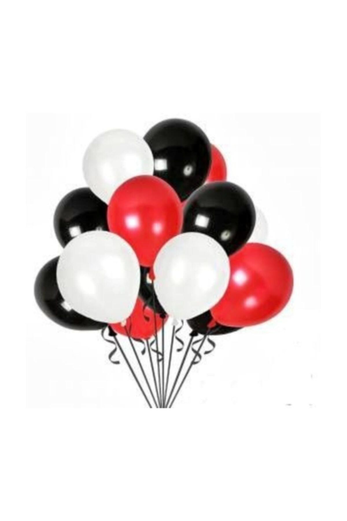 TATLI GÜNLER Partiniseç 30 Adet Metalik Sedefli (beyaz-kırmızı-siyah) Karışık Balon Helyumla Uçan