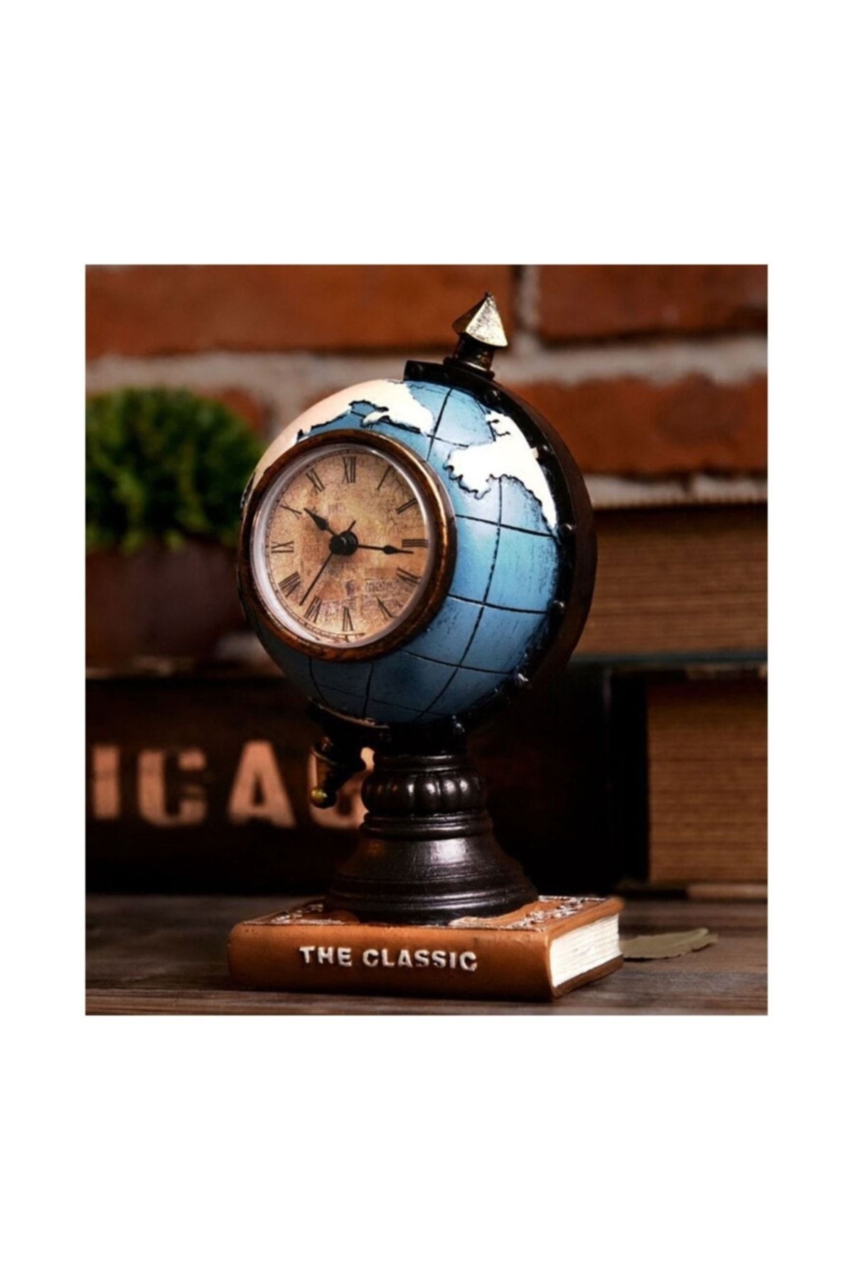 Sensoria Dekoratif Antik Dünya Küre Masa Saati Nostalji Masaüstü Saat Süs Eşyası
