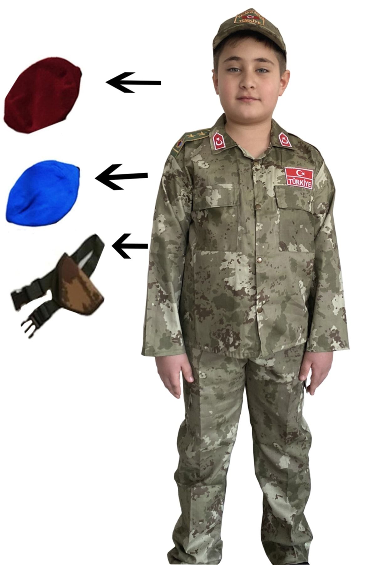 DEHAMODA 7 Parça Çocuk Askeri Kamuflaj Erkek Çocuk Kostüm Nano Takım