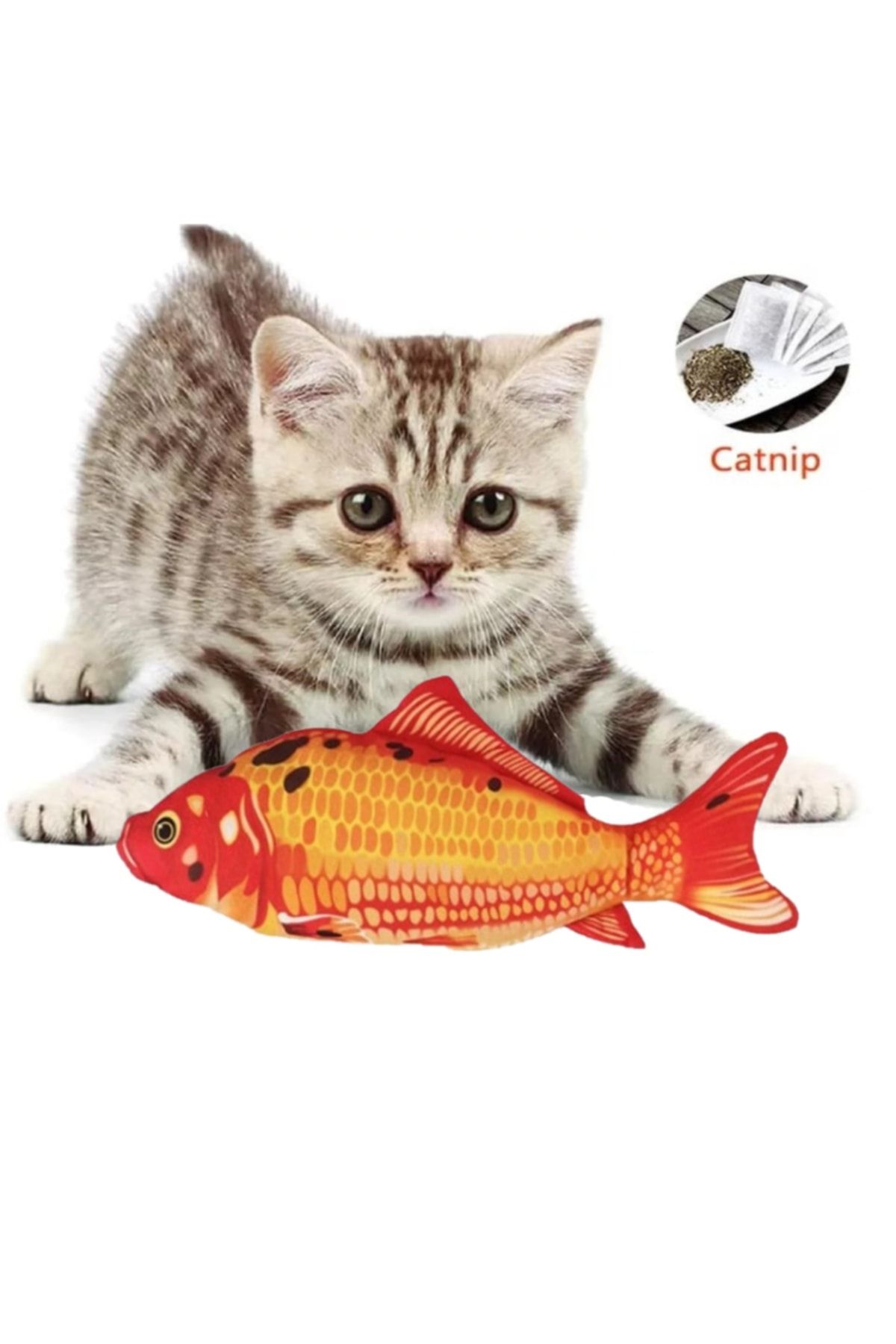 TİNEKE Peluş Kedi Oyuncağı Balık Kedi Nanesi Otlu Çıngıraklı 1 Adet Kırmızı Balık