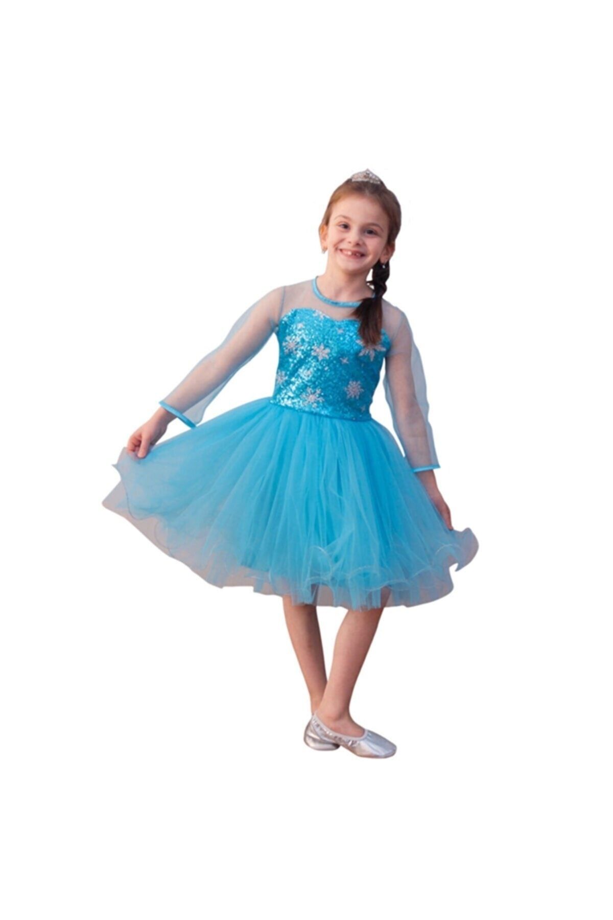 FATELLA Kız Çocuk 23 Nisan 29 Ekim Elsa Mavi Kostüm Gösteri Elbisesi