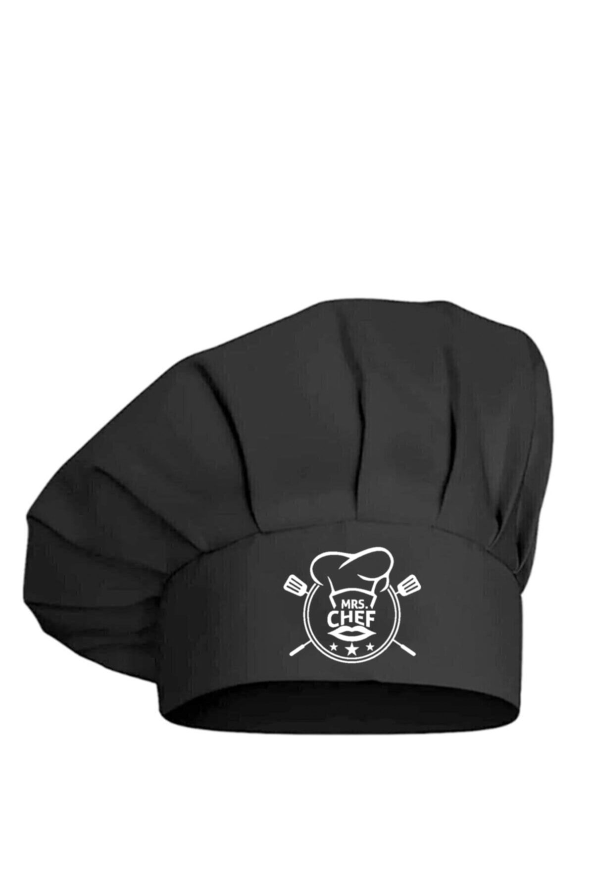 enmalife Mrs Chef Baskılı Ayarlanabilir Cırtlı Siyah Aşçı Şapkası