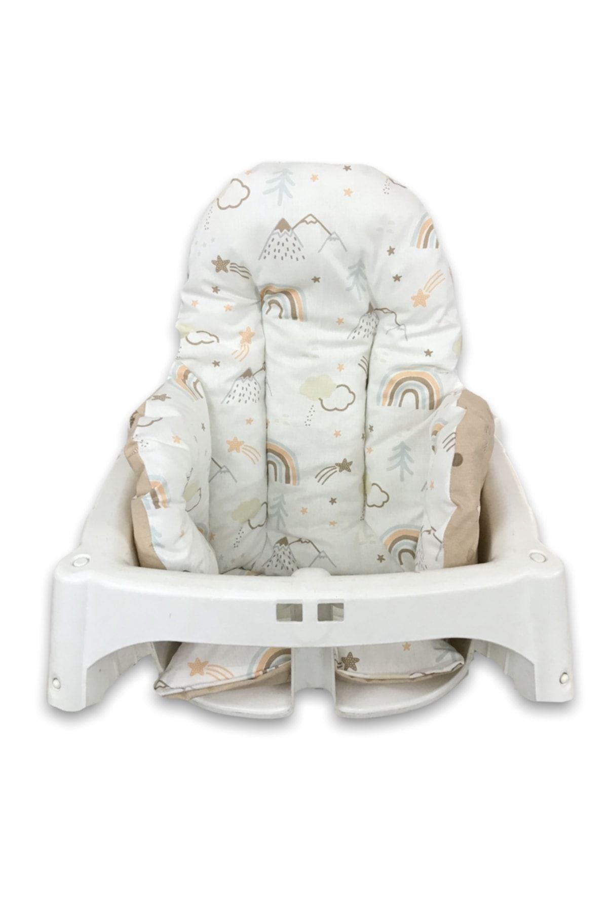 Bebek Özel Pamuklu Bebek Çocuk Mama Sandalyesi Minderi Gökkuşağı Yıldızlı Kahverengi