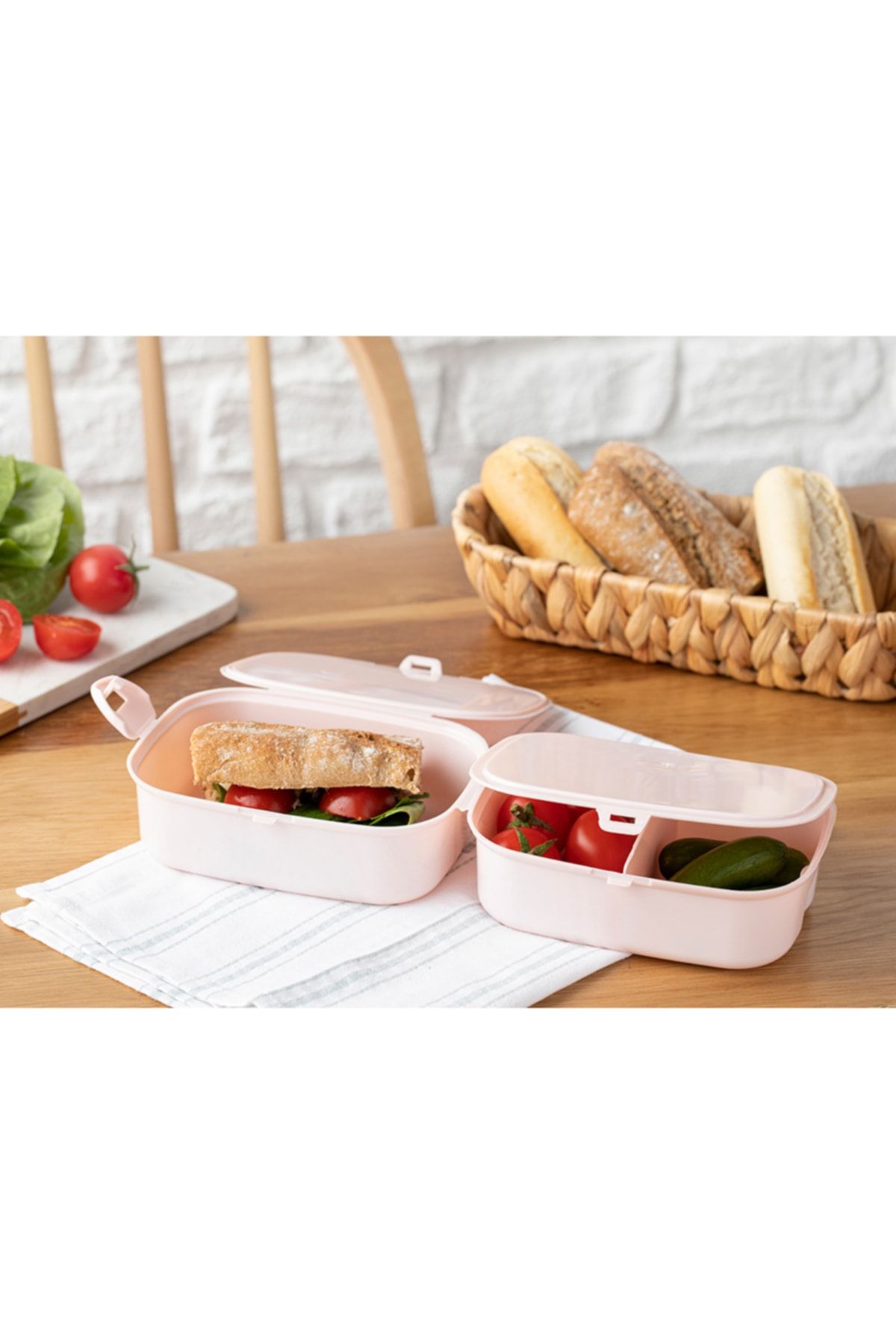 English Home Trendy Plastik 3 Bölmeli Lunch Box 15x10 Cm Pudra