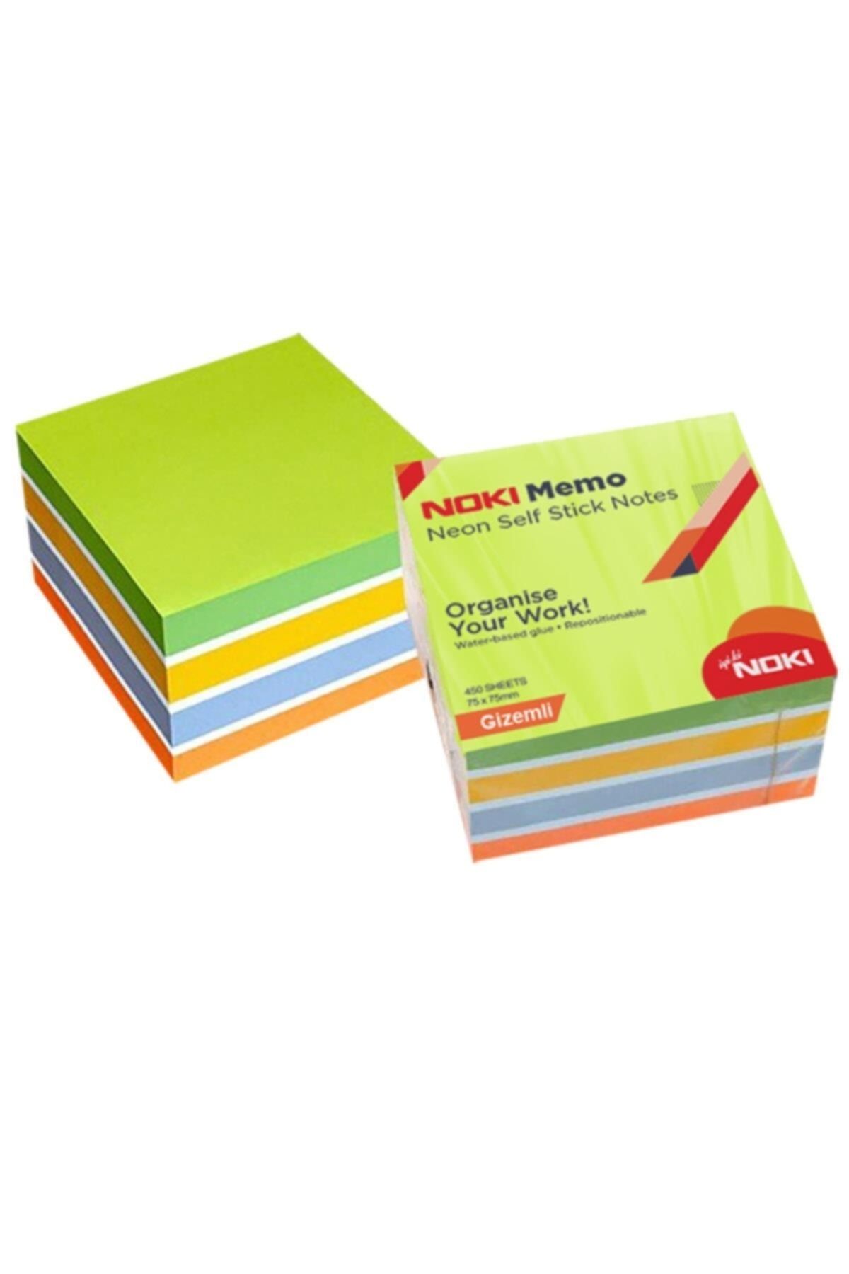 Noki Yapışkanlı Not Kağıdı Küp 450 Sayfa 75x75 Mm Neon Gizemli (1 Paket 12 Adet)