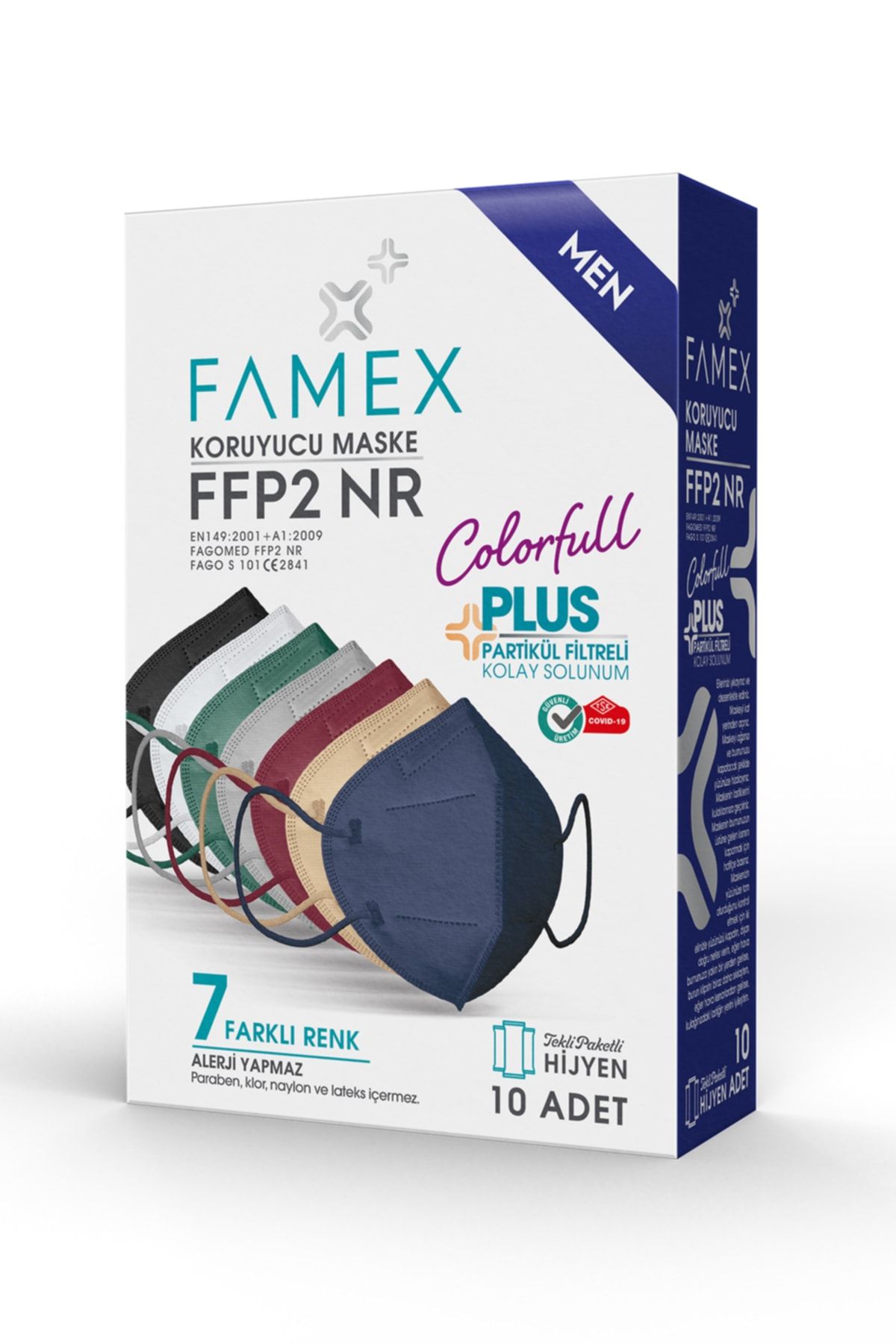 FAMEX N95 Ffp2 Koruyucu Maske Erkek Karışık Renkli 10 Adet Tekli Paket Duck Modeli