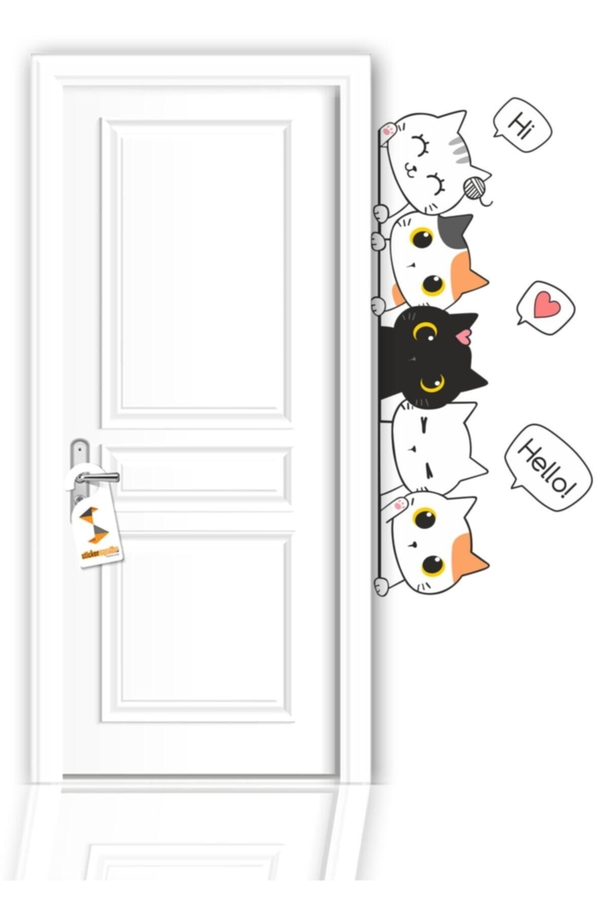 KT Decor Çocuk Odası Kapı Kenarı Sticker Sevimli Kediler