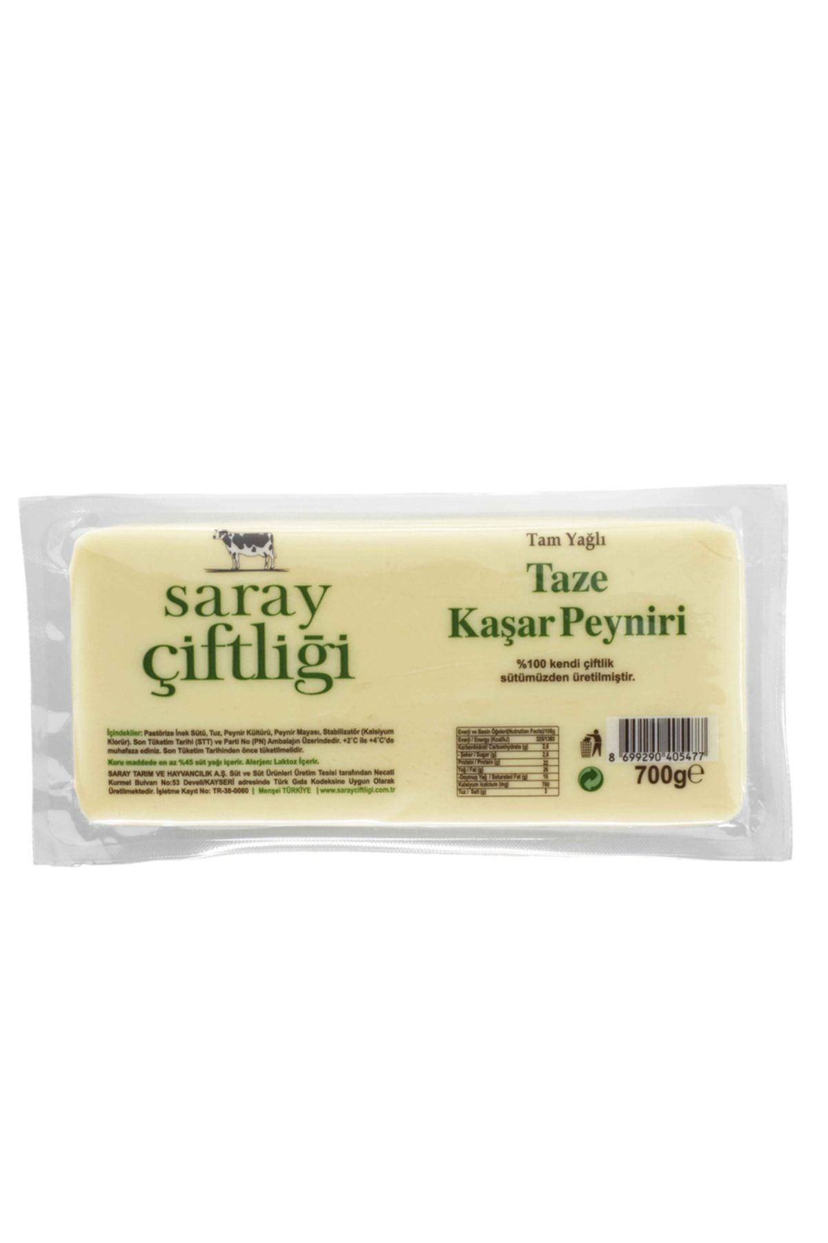 Saray Çiftliği Tam Yağlı Kaşar Peyniri 700gr ( %100 Kendi Çiftlik Sütümüzden Üretilmiştir. )