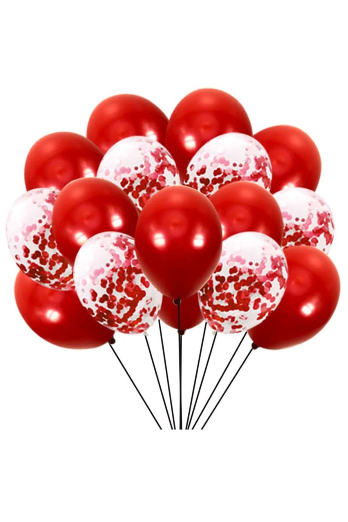 Parti Dolabı 20li 10 Kırmızı 10 Şeffaf Kırmızı Konfetili Balon Seti