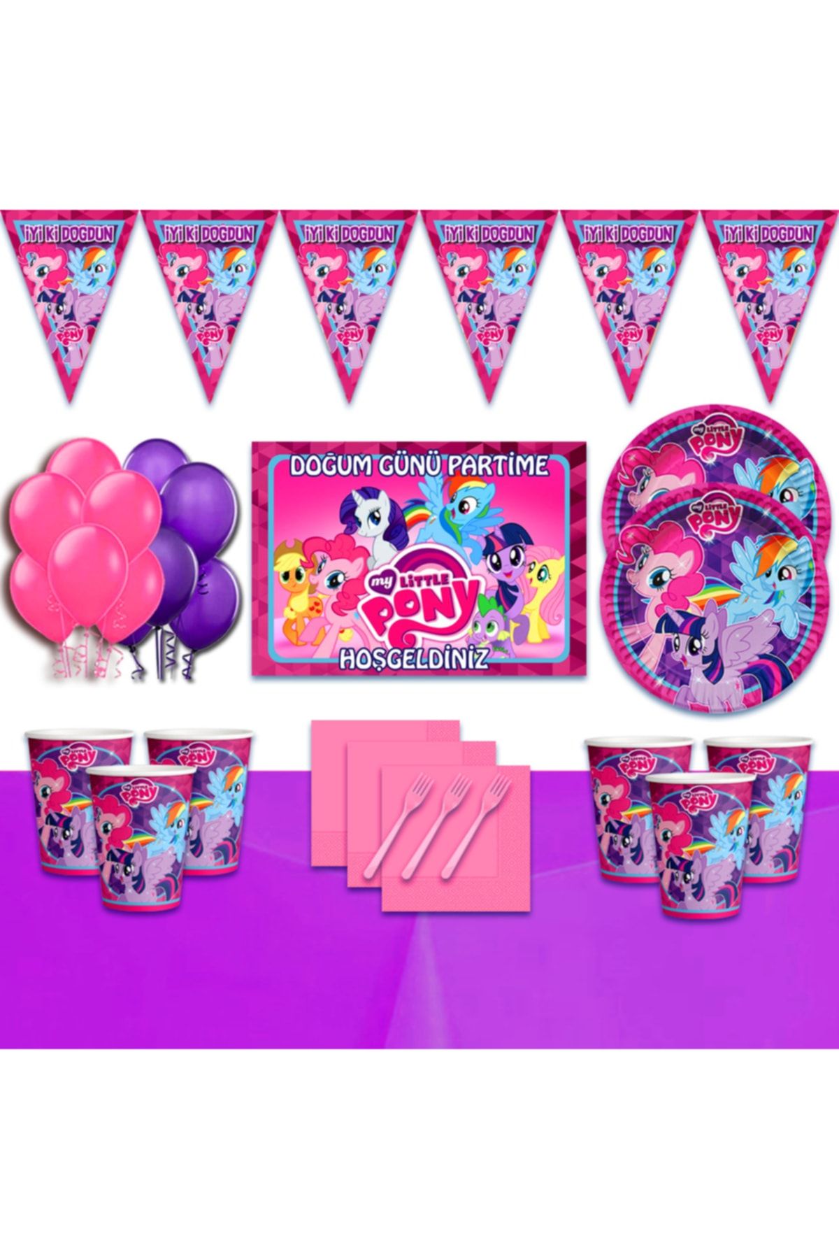 My Little Pony Afişli 16 Kişilik Doğum Günü Parti Süsleri Malzemeleri Seti