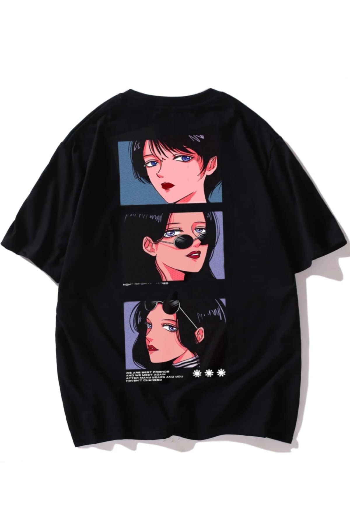 VBSVİBES Kadin Siyah Oversize Anime Baskılı T-shirt