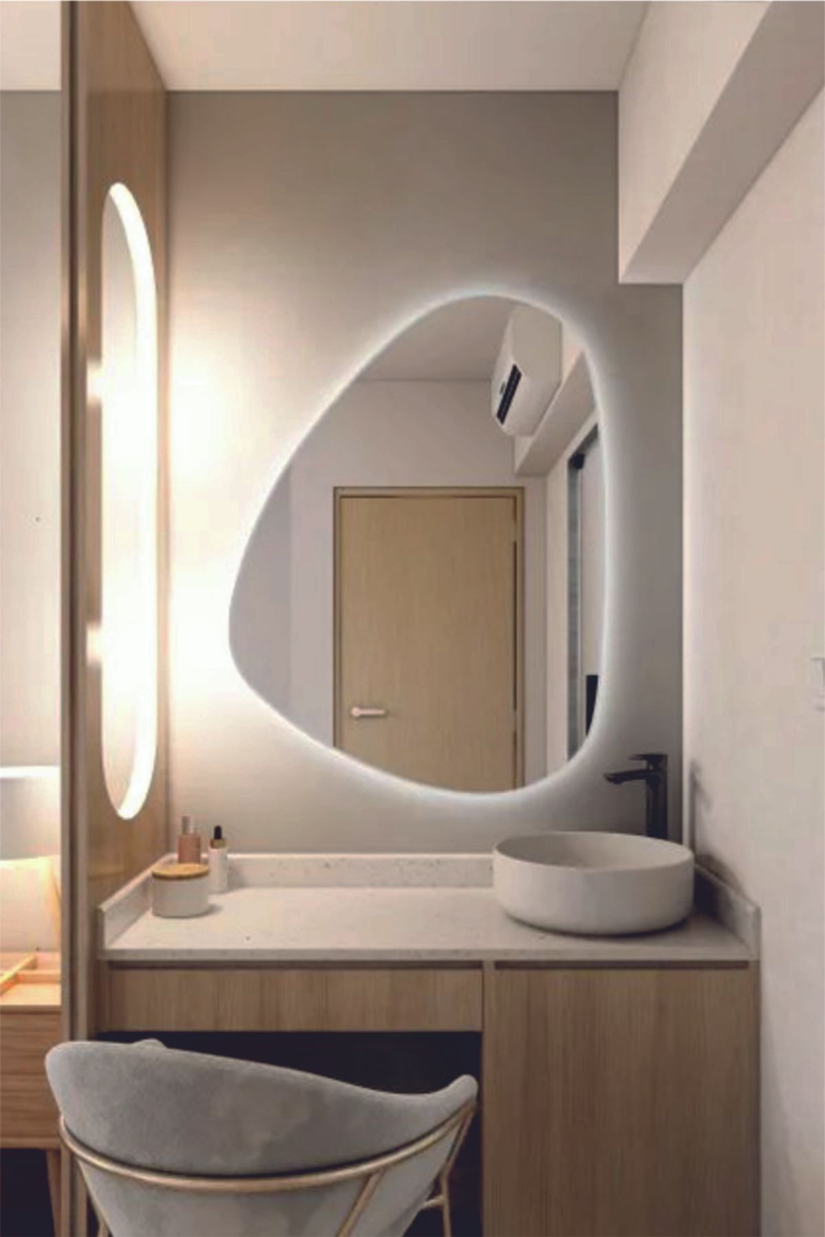 KaraçamDekor Led Işıklı Asimetrik Banyo ve Konsol Aynası