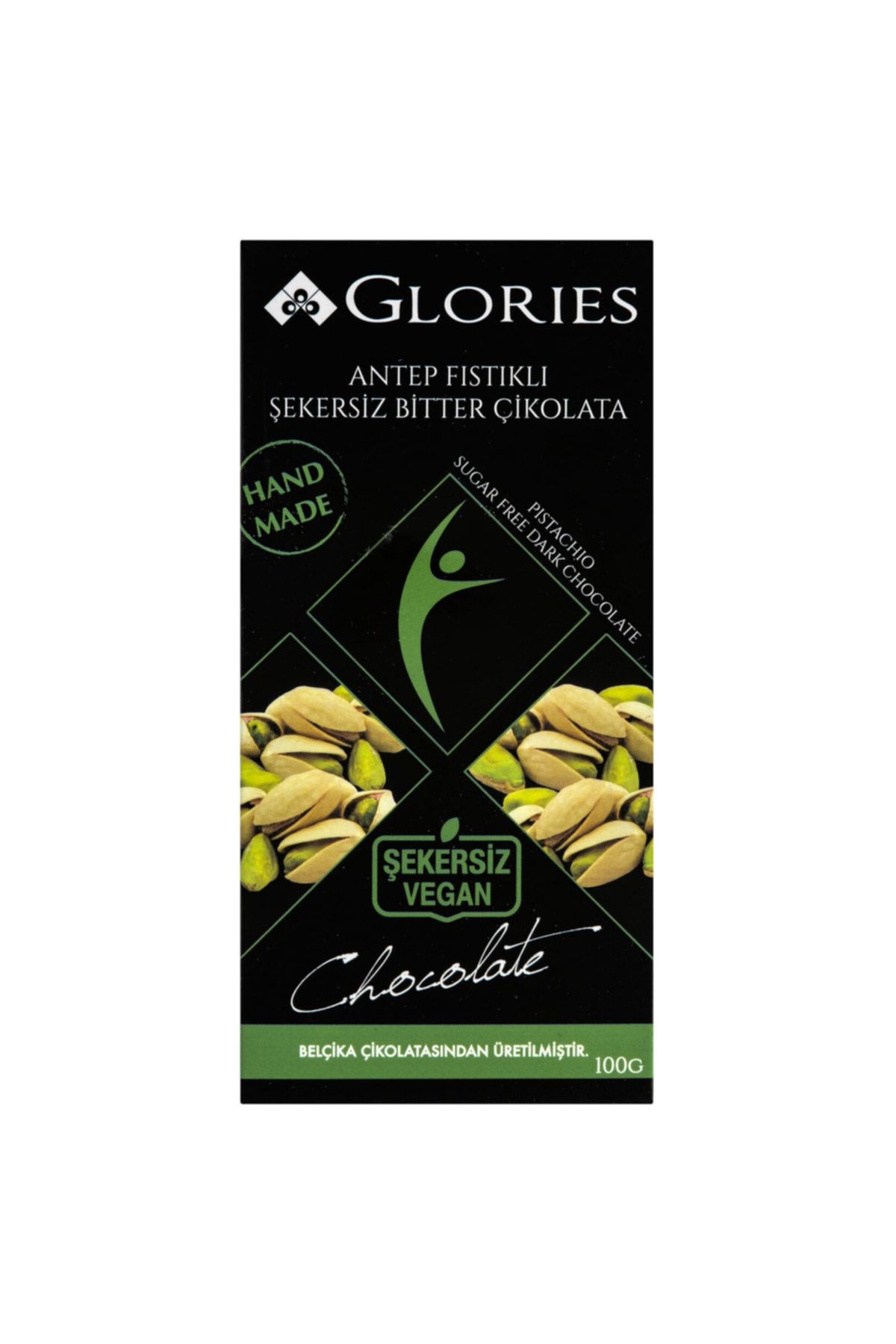 Glories Antep Fıstık Şekersiz Bitter Çikolata 100 Gram
