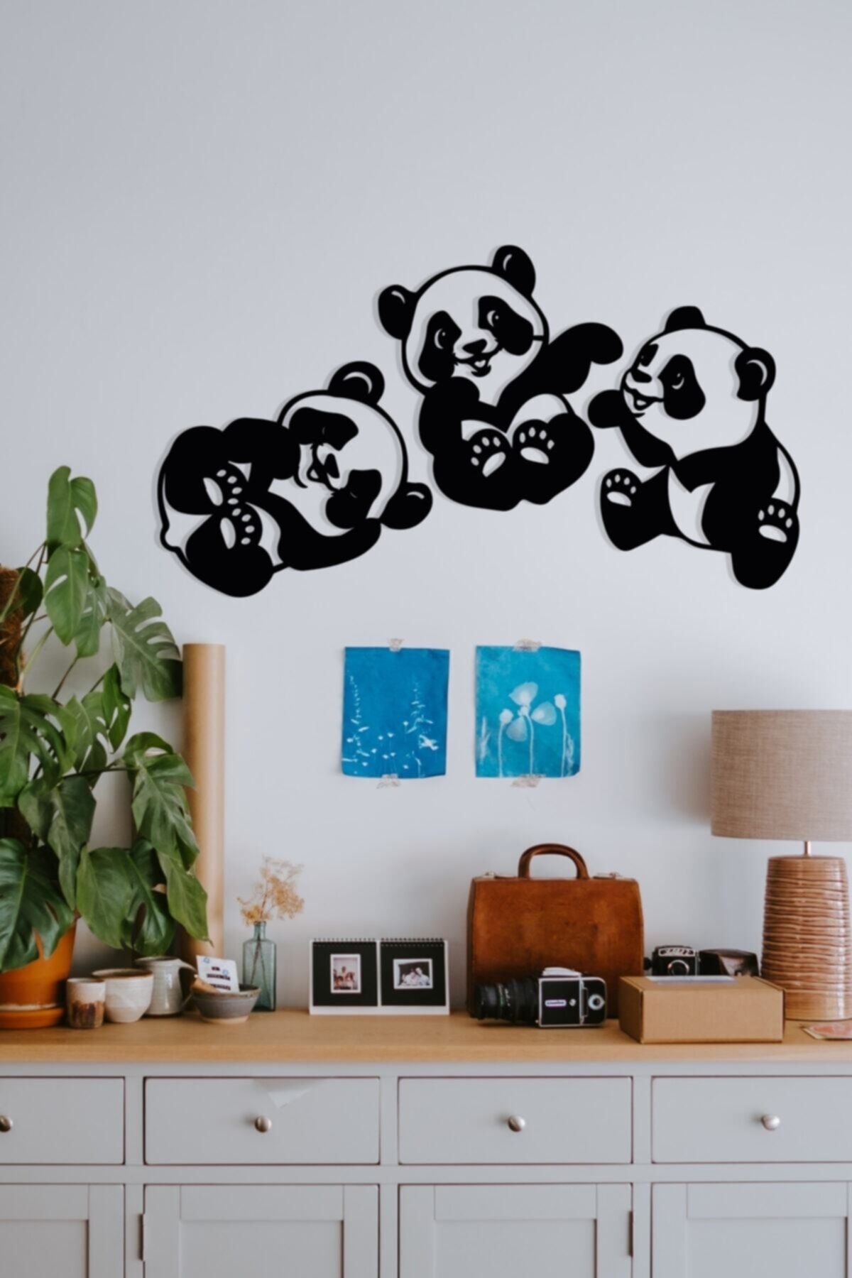 HTS TASARIM Dekoratif Panda 3'lü Ahşap Duvar Tablosu