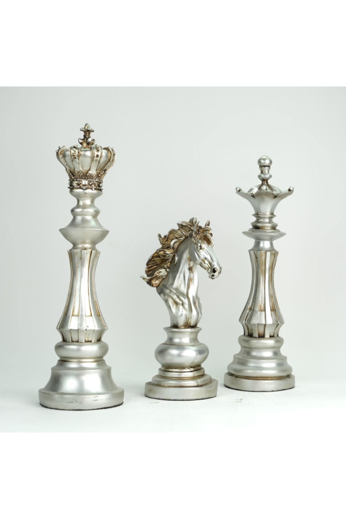 Genel Markalar Dekoratif Obje 3 Lü Satranç Takımı Gümüş