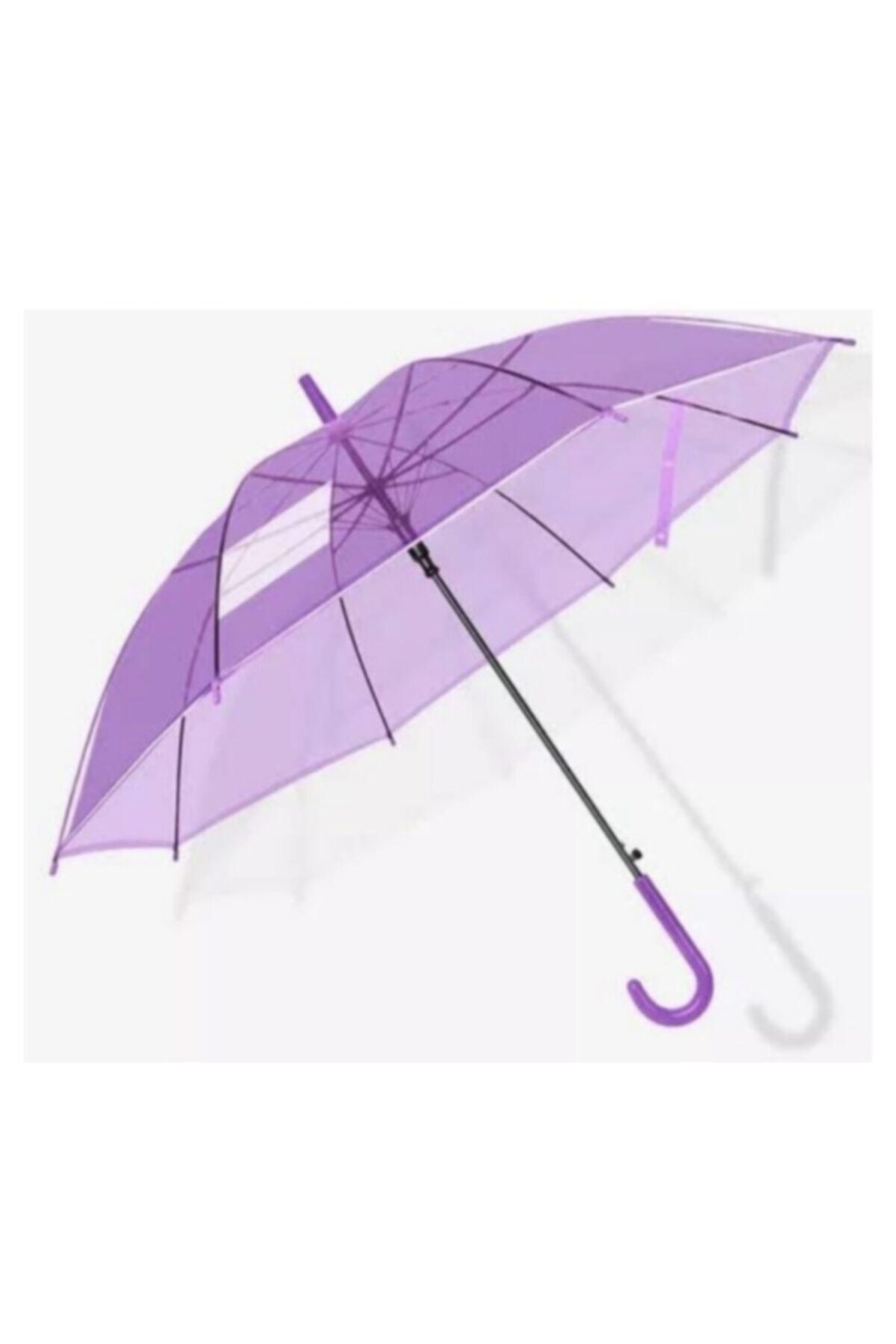 Genel Markalar Mor Renk Şeffaf Şemsiye Kırılmaz