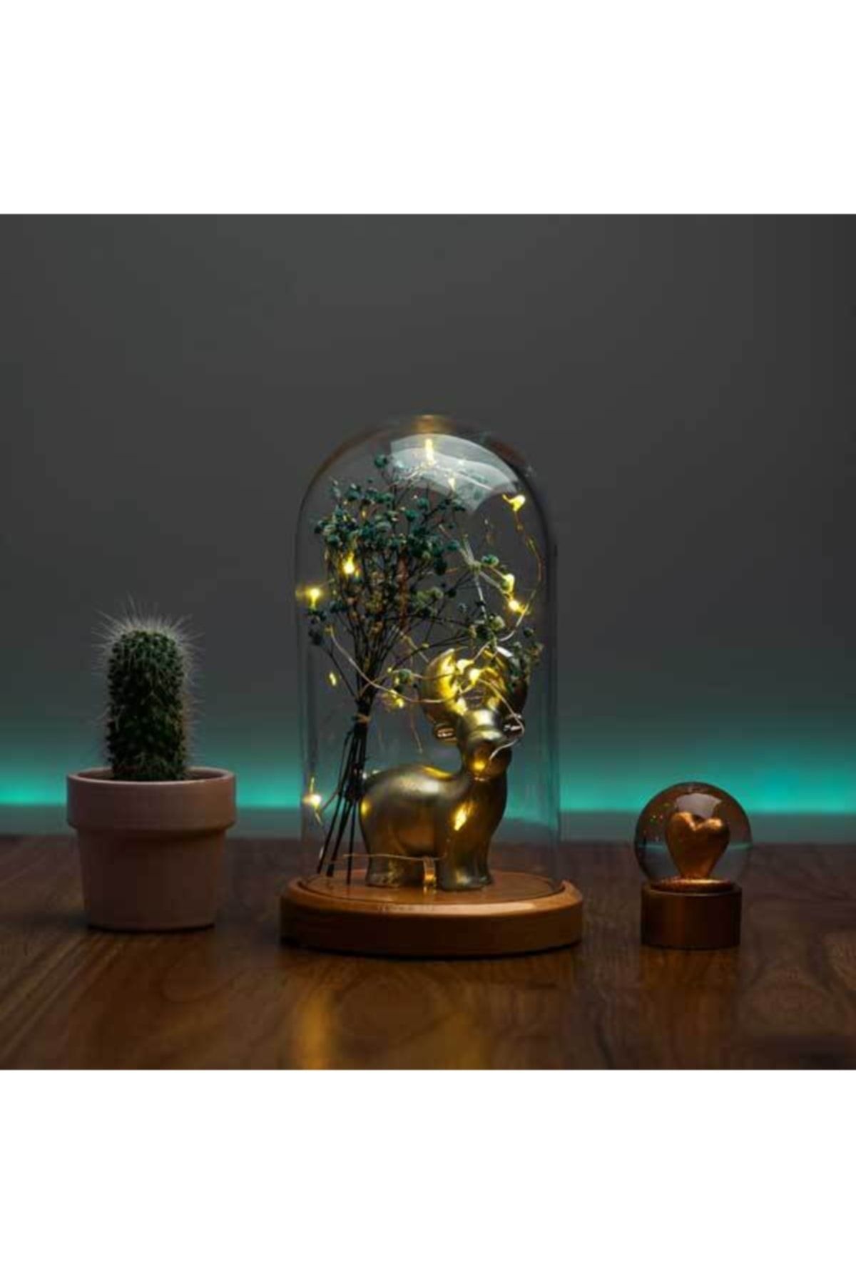 BY-LAMP Işıklı Gümüş Geyik Figürlü Fanus Lamba Yeni Yıl Hediyesi