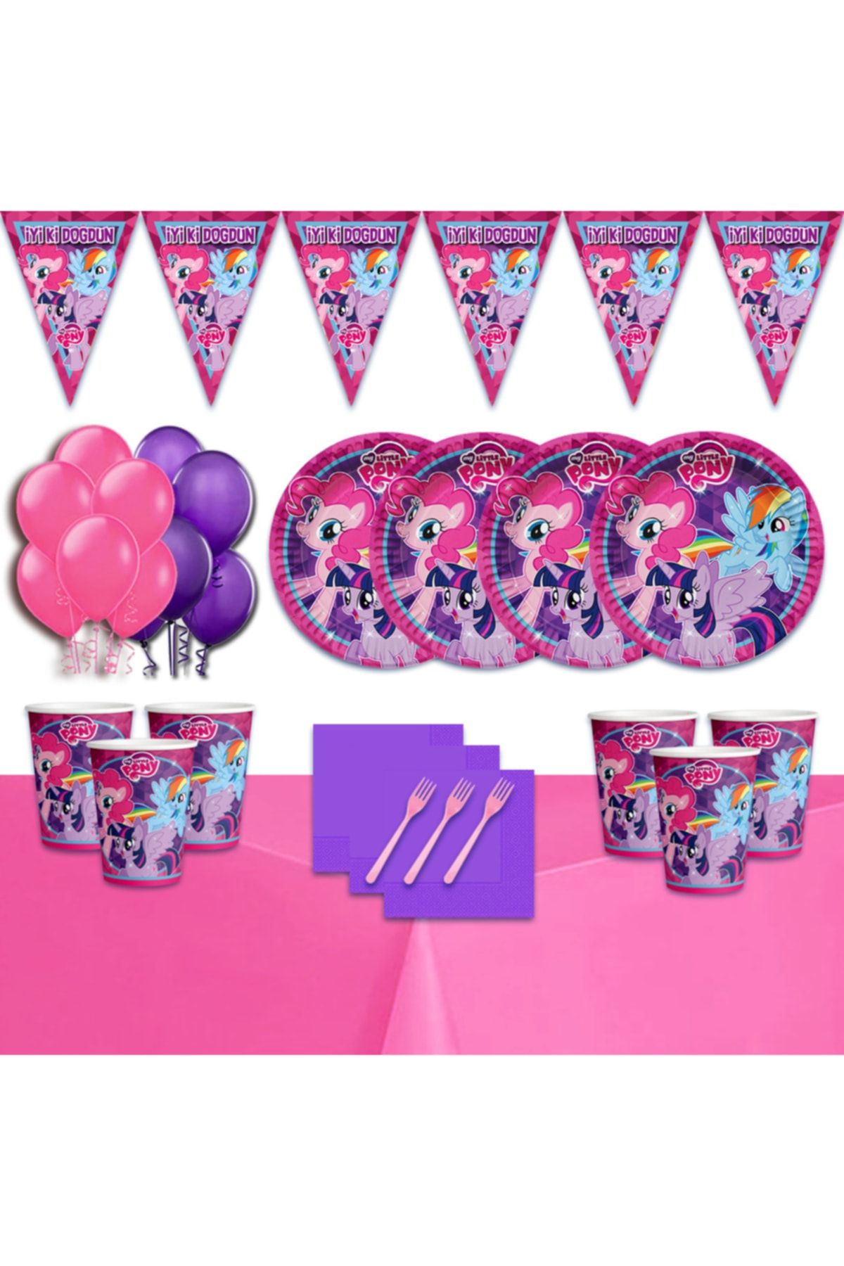 My Little Pony 8 Kişilik Doğum Günü Parti Süsleri Malzemeleri Seti