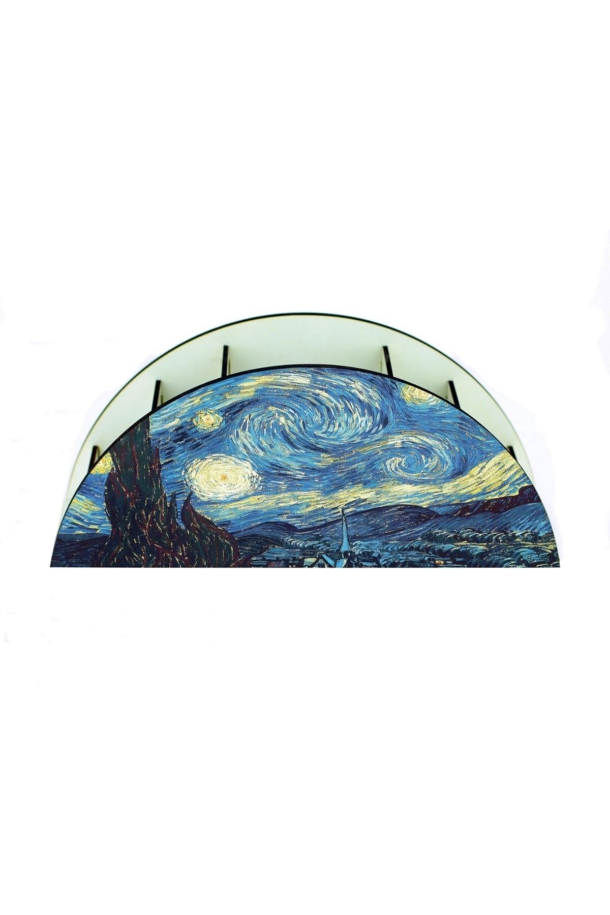 WuW Van Gogh Starry Night Yıldızlı Gece Ahşap Masaüstü Kalemlik Kalem Kutusu Organizer