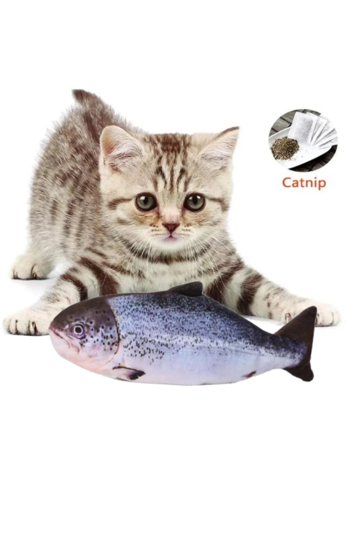 TİNEKE Peluş Kedi Oyuncağı Balık Kedi Nanesi Otlu Çıngıraklı 1 Adet Somon