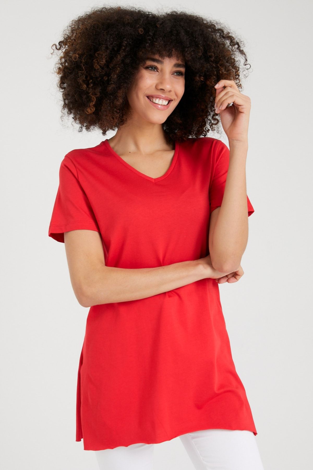 Weyeze Kadın Kırmızı Basic T-shirt Ab-y38170mrk