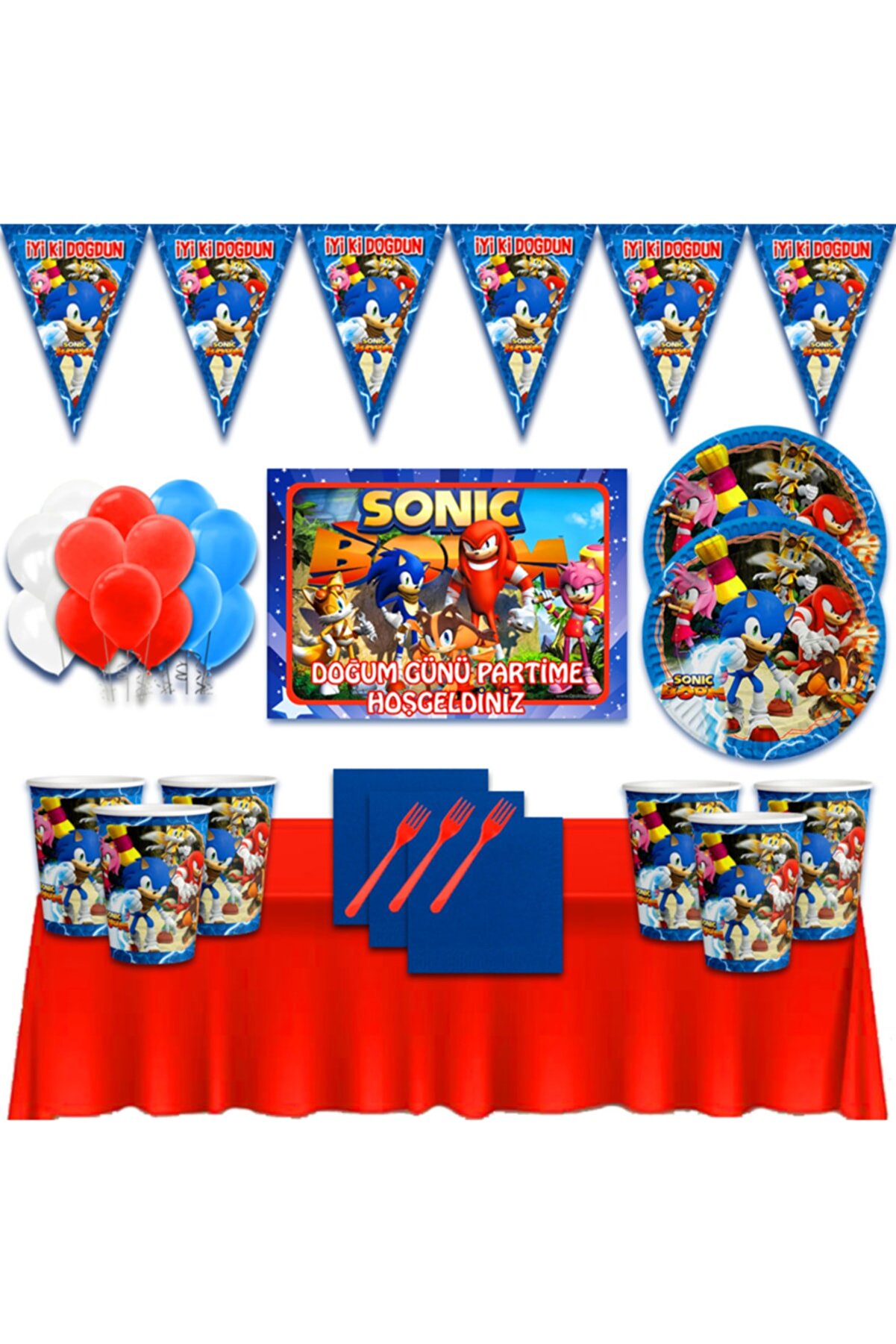 Sonic Boom Afişli 16 Kişilik Doğum Günü Parti Süsleri Malzemeleri Seti