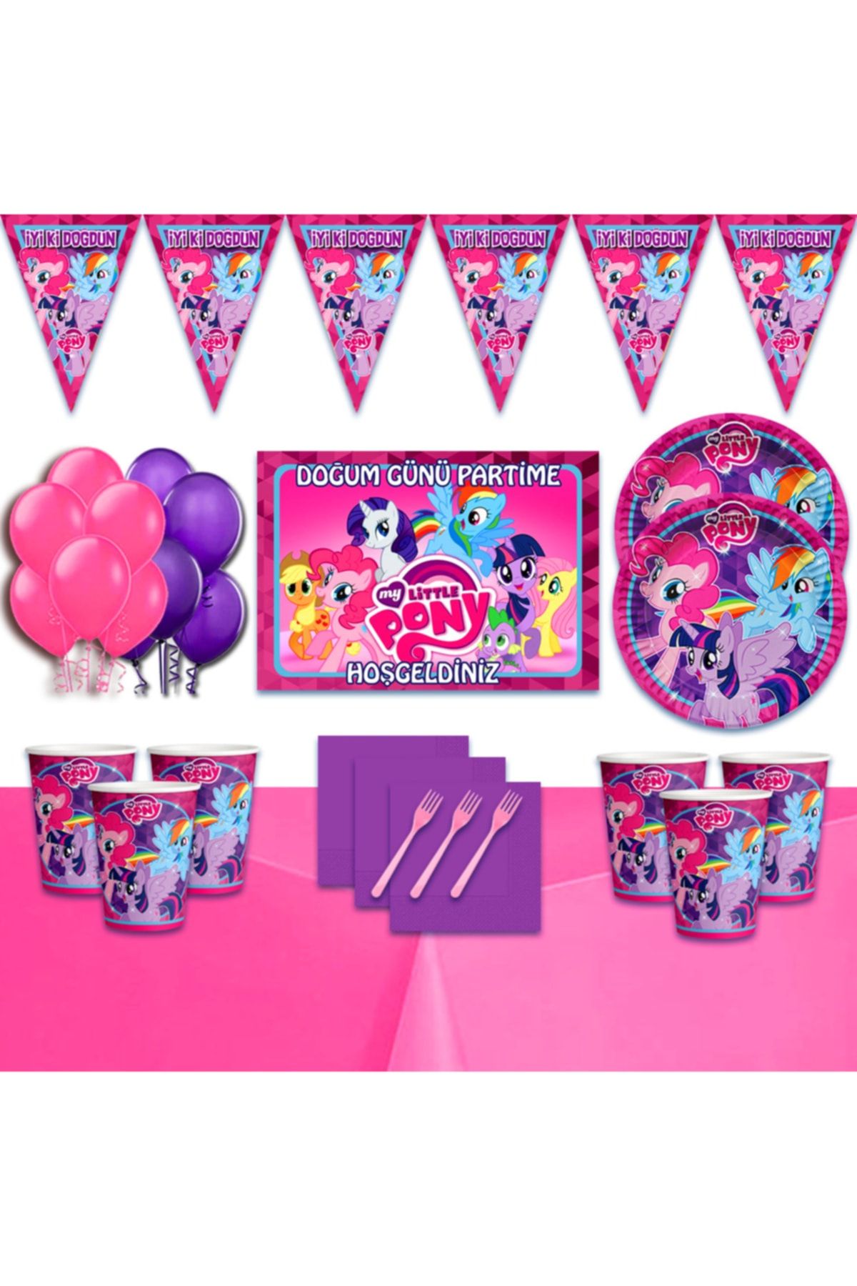 My Little Pony Afişli 16 Kişilik Doğum Günü Parti Süsleri Malzemeleri Seti