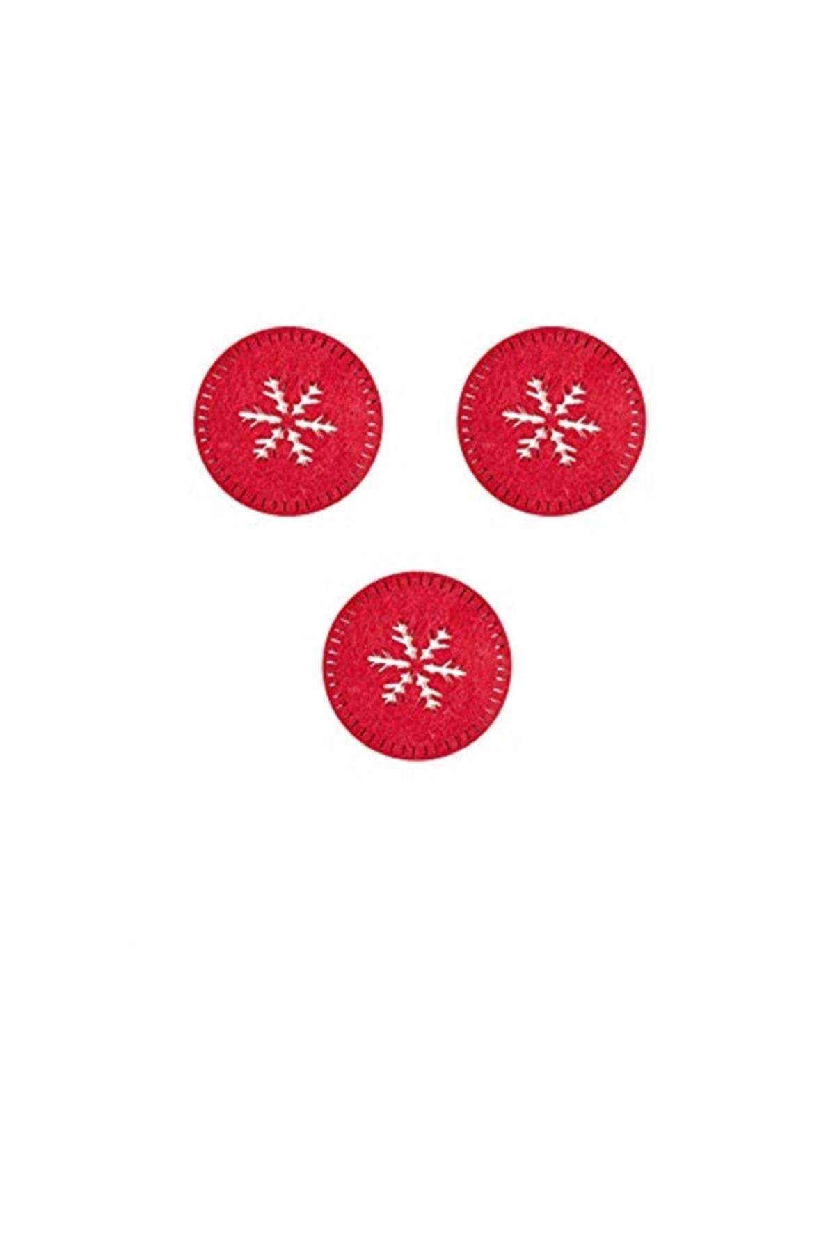 Genel Markalar Och d113 co set 02 3'lü Kırmızı Keçe Yuvarlak Bardak Altlığı