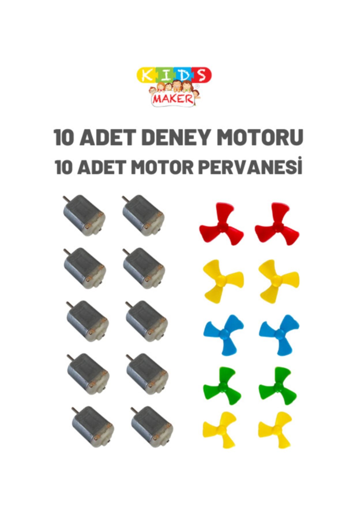Arduino 10 Adet Deney Motoru ( Dc Motor ) + 10 Adet Deney Motoru Pervanesi