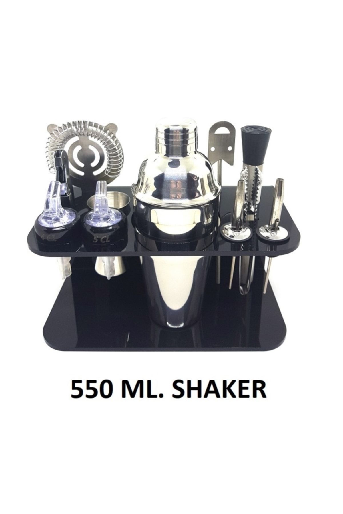 Biradlı Standlı Profesyonel Kokteyl Hazırlama Bar Shaker Seti 550 Ml
