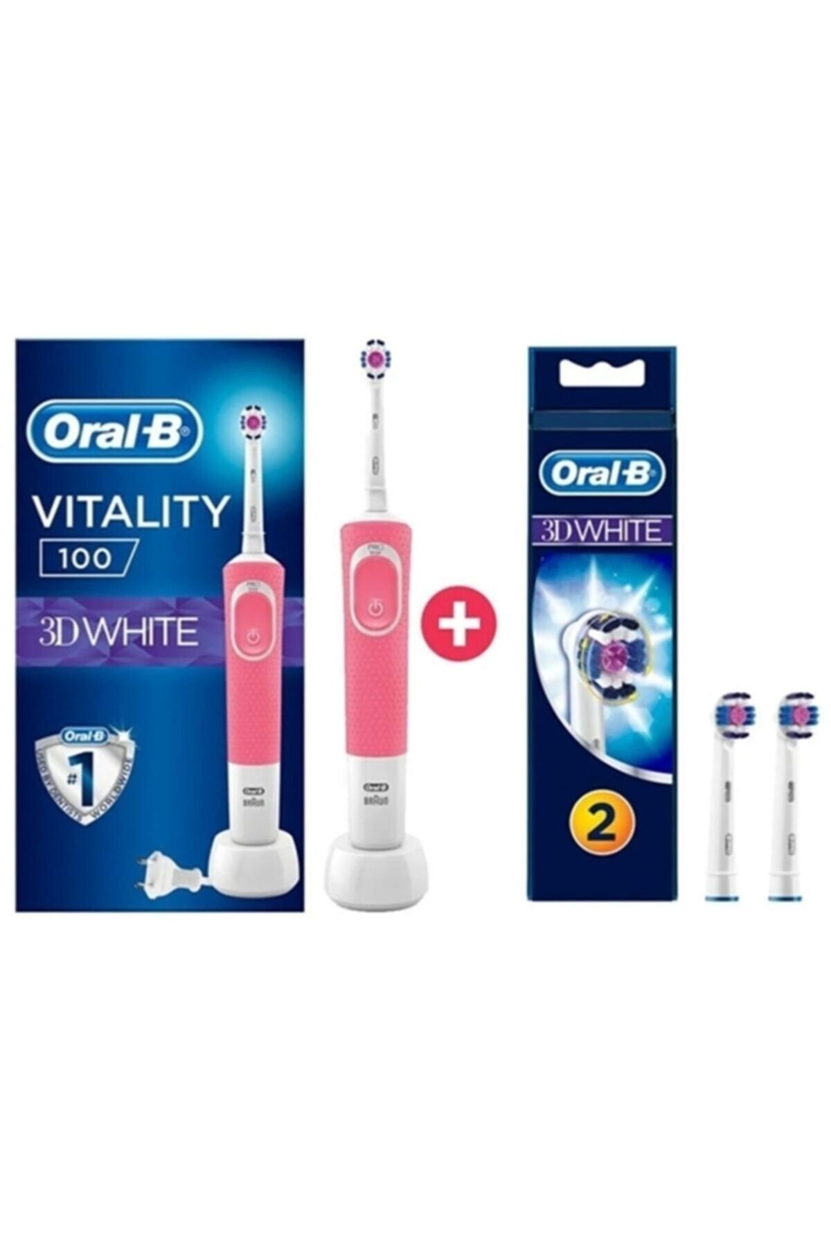 Oral-B D100 3D White Pembe Vitality Şarjlı Diş Fırçası ve 2'li Yedek Başlık